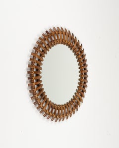 Specchio da parete rotondo in rattan e bambù del Medioevo, Italia, anni '60