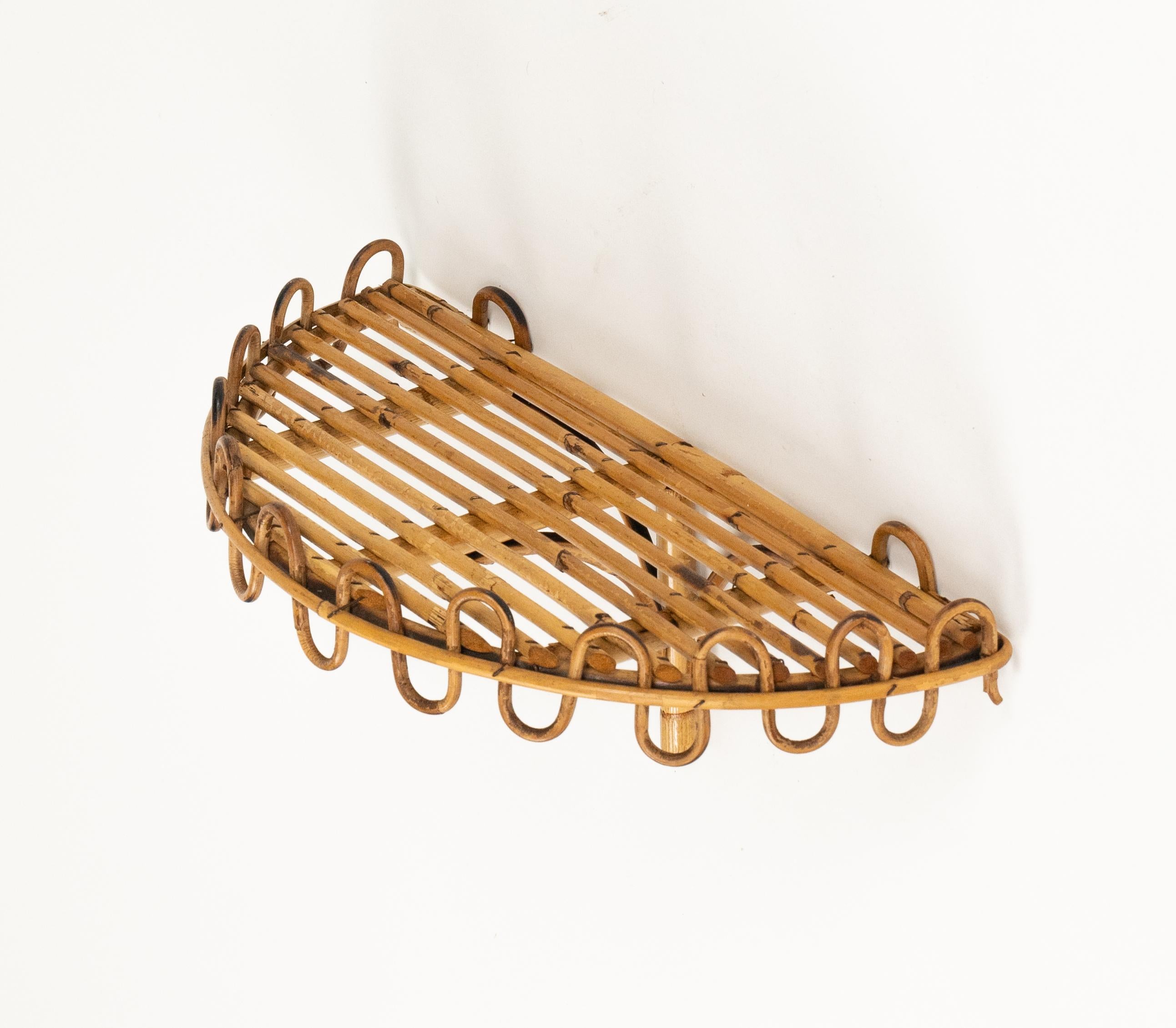 Midcentury Rattan & Bamboo Wall Shelf or Console Att. Franco Albini, Italy 1960s 3