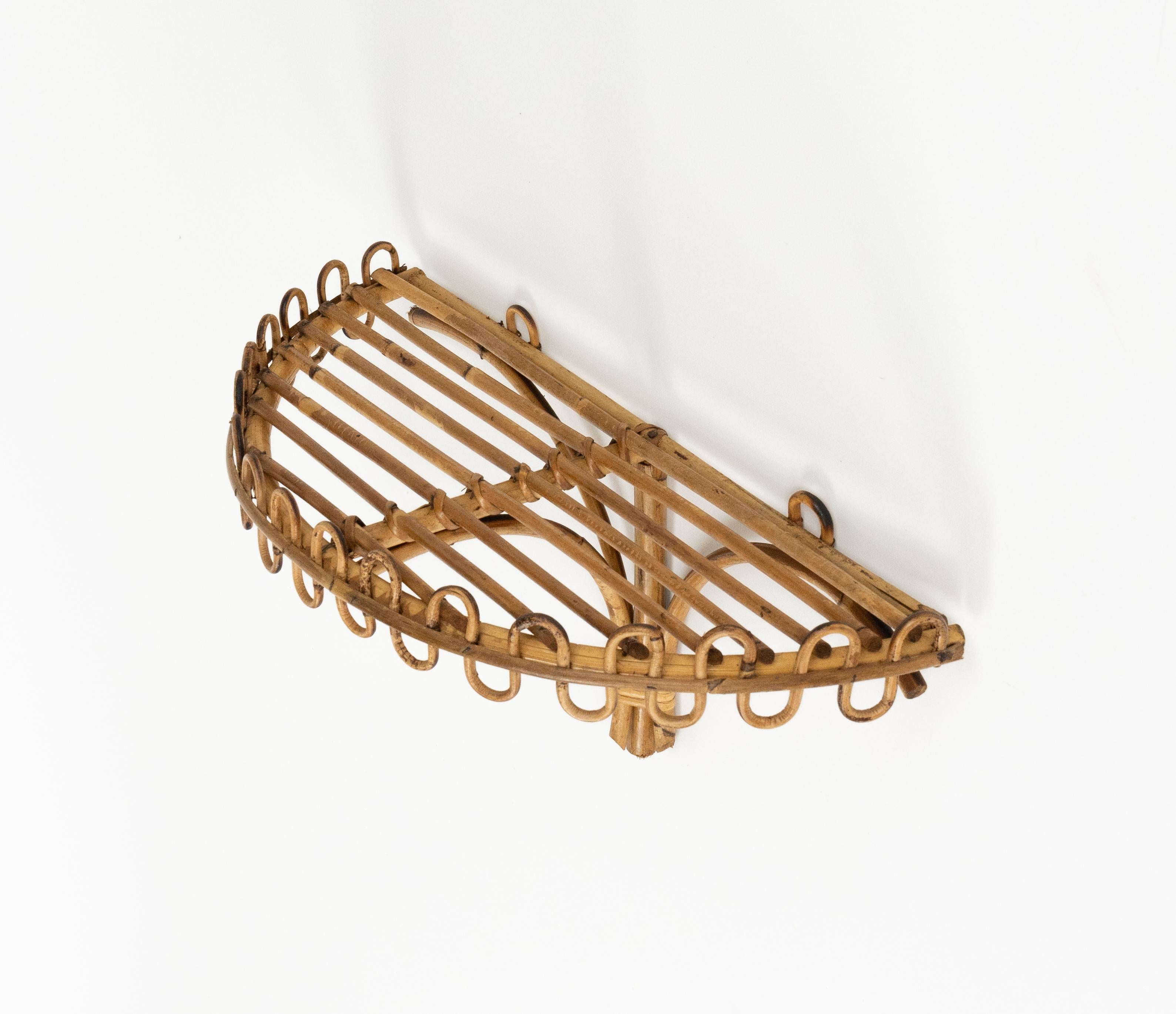 Midcentury Rattan & Bamboo Wall Shelf or Console Att. Franco Albini, Italy 1960s For Sale 3