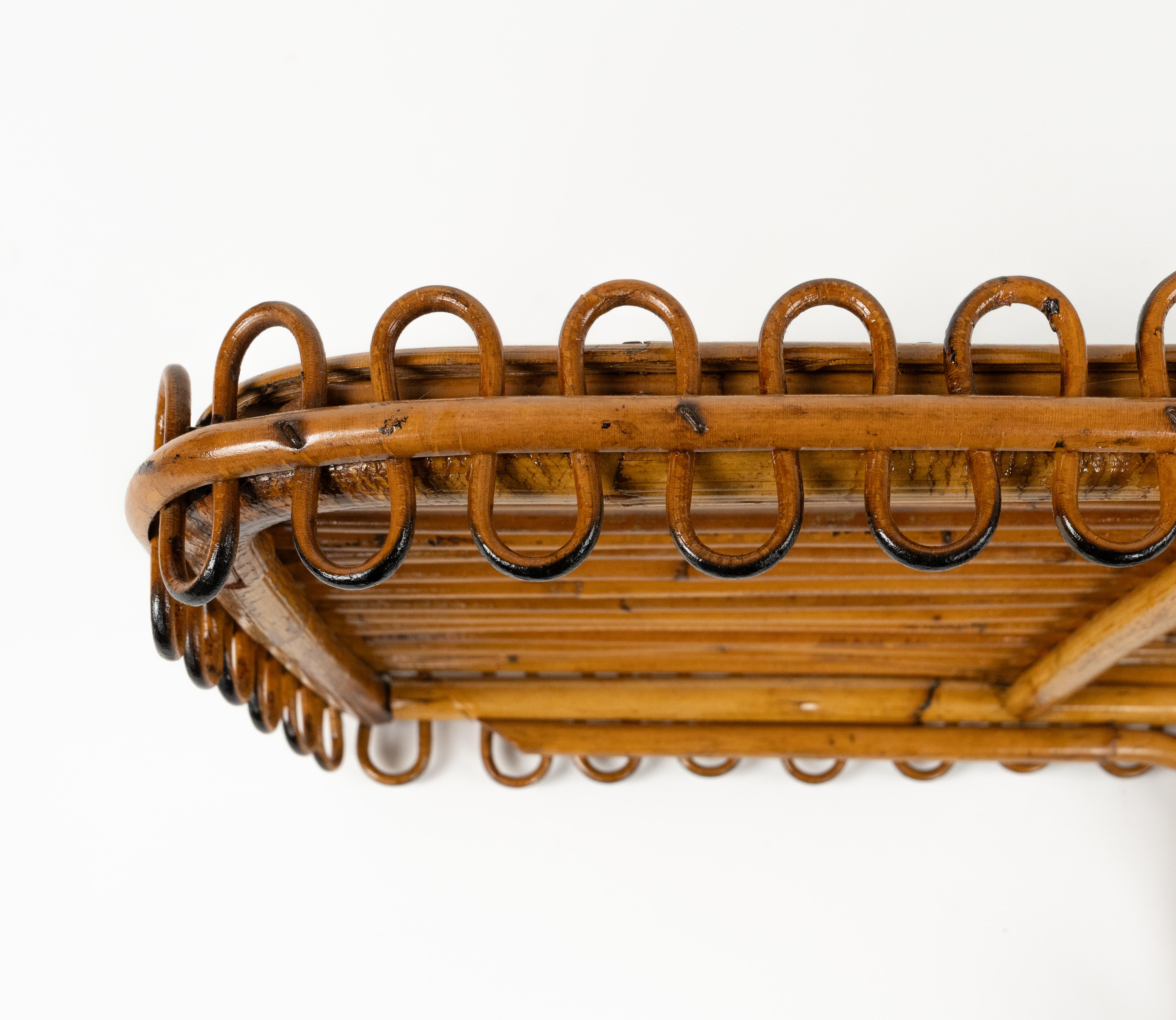 Midcentury Rattan & Bamboo Wall Shelf or Console Att. Franco Albini, Italy 1960s For Sale 4