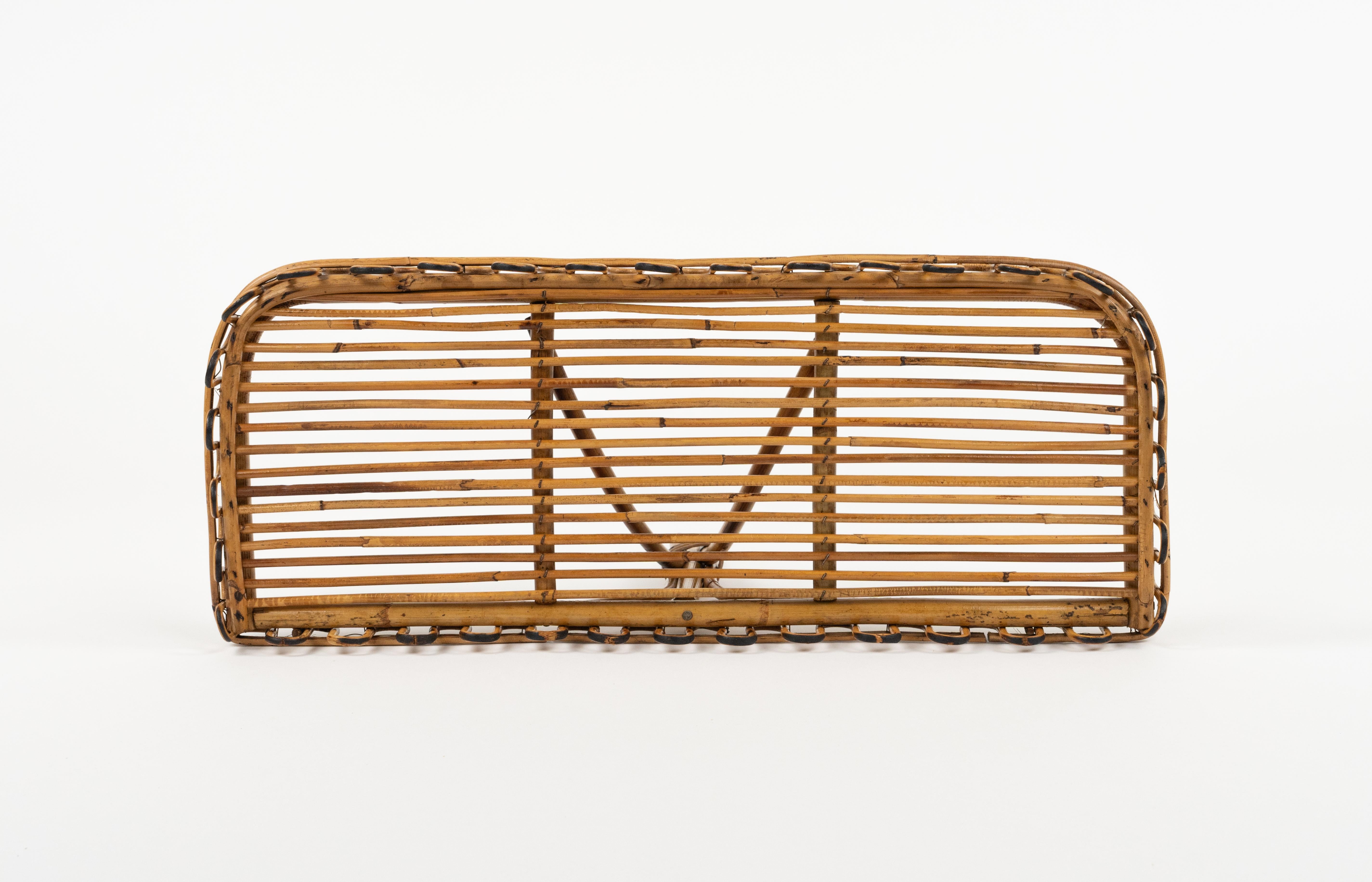 Midcentury Rattan & Bamboo Wall Shelf or Console Att. Franco Albini, Italy 1960s For Sale 5