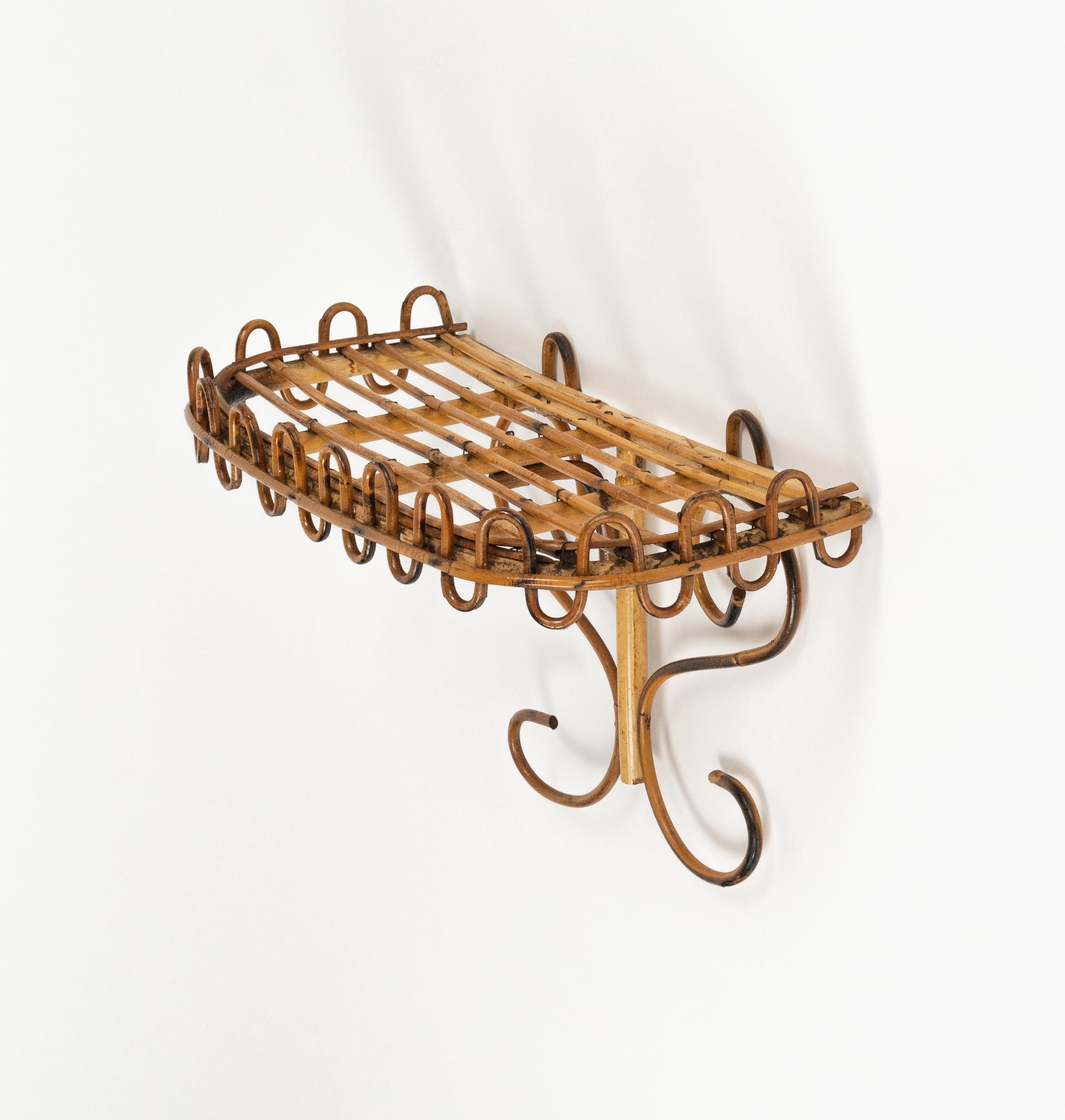 Midcentury Rattan & Bamboo Wall Shelf or Console Att. Franco Albini, Italy 1960s For Sale 5