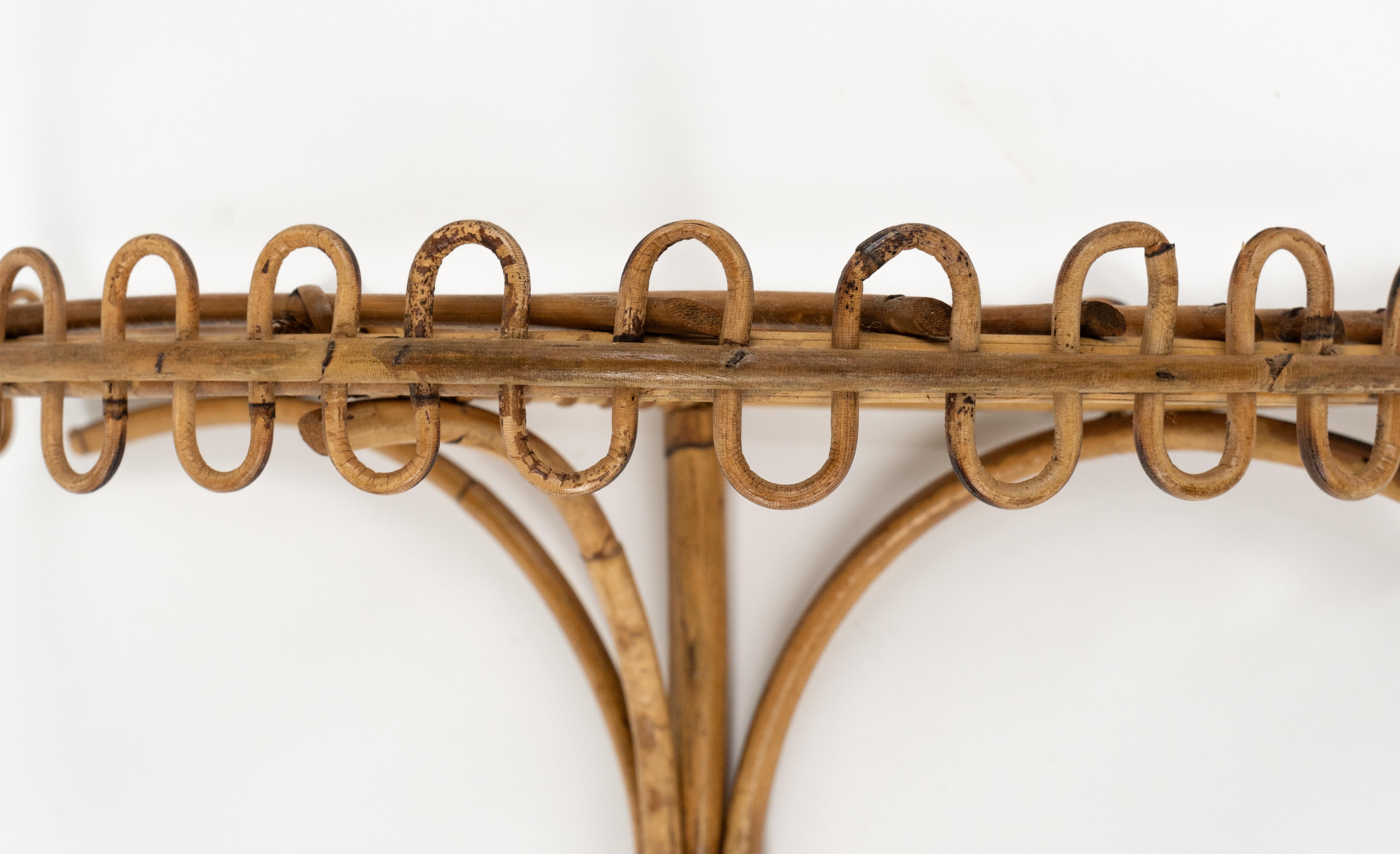 Midcentury Rattan & Bamboo Wall Shelf or Console Att. Franco Albini, Italy 1960s For Sale 5