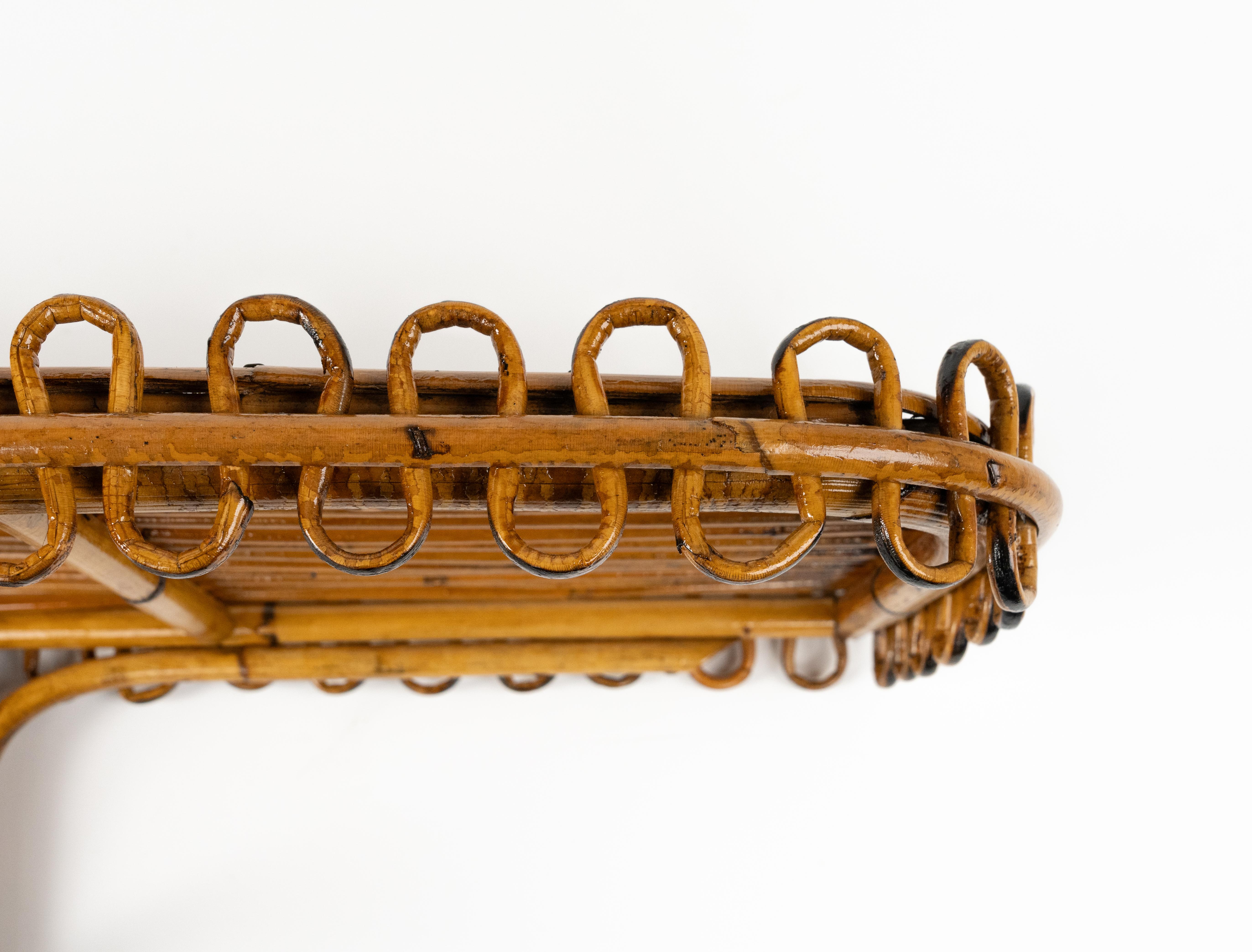 Midcentury Rattan & Bamboo Wall Shelf or Console Att. Franco Albini, Italy 1960s For Sale 5
