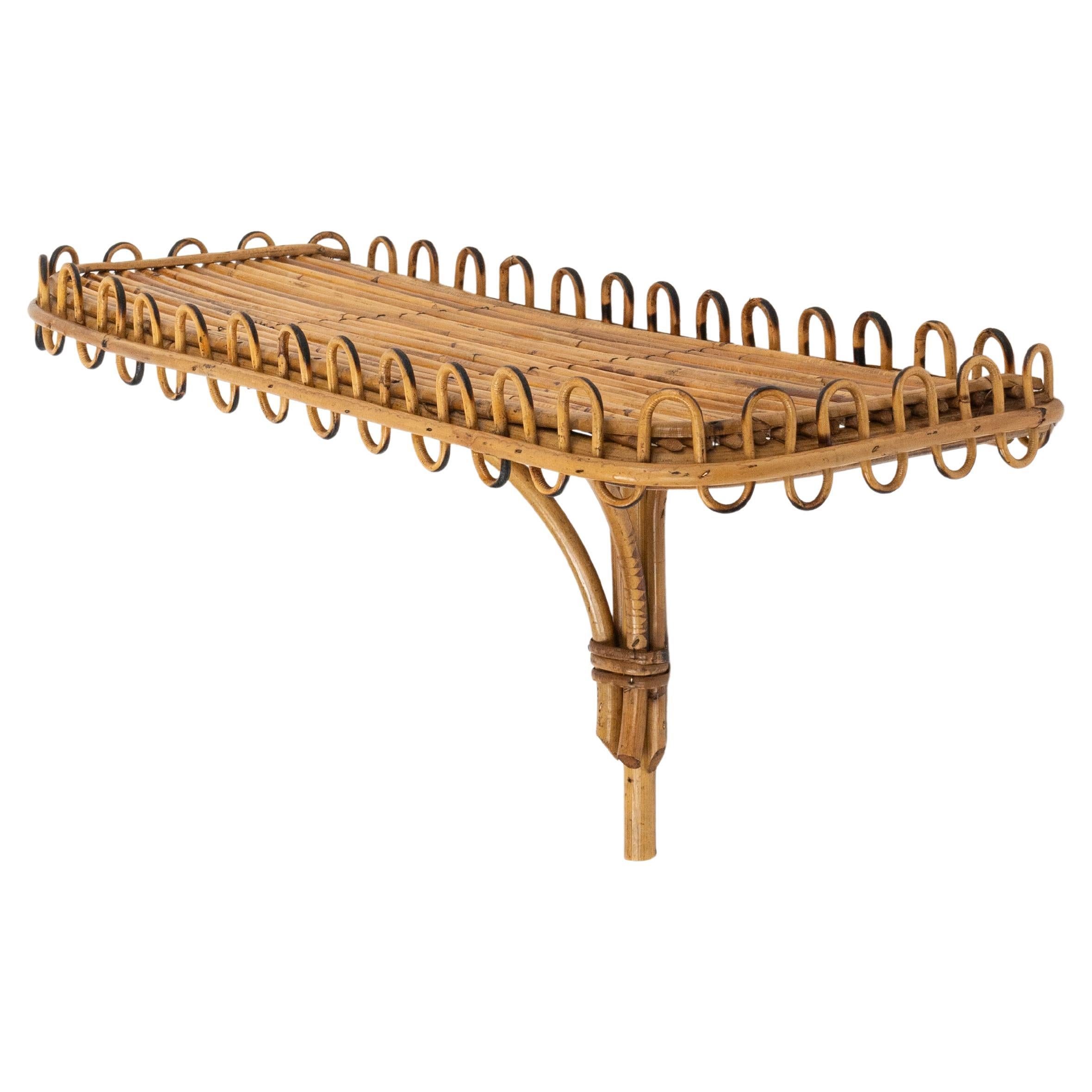 Midcentury Rattan & Bamboo Wall Shelf or Console Att. Franco Albini, Italy 1960s For Sale 6