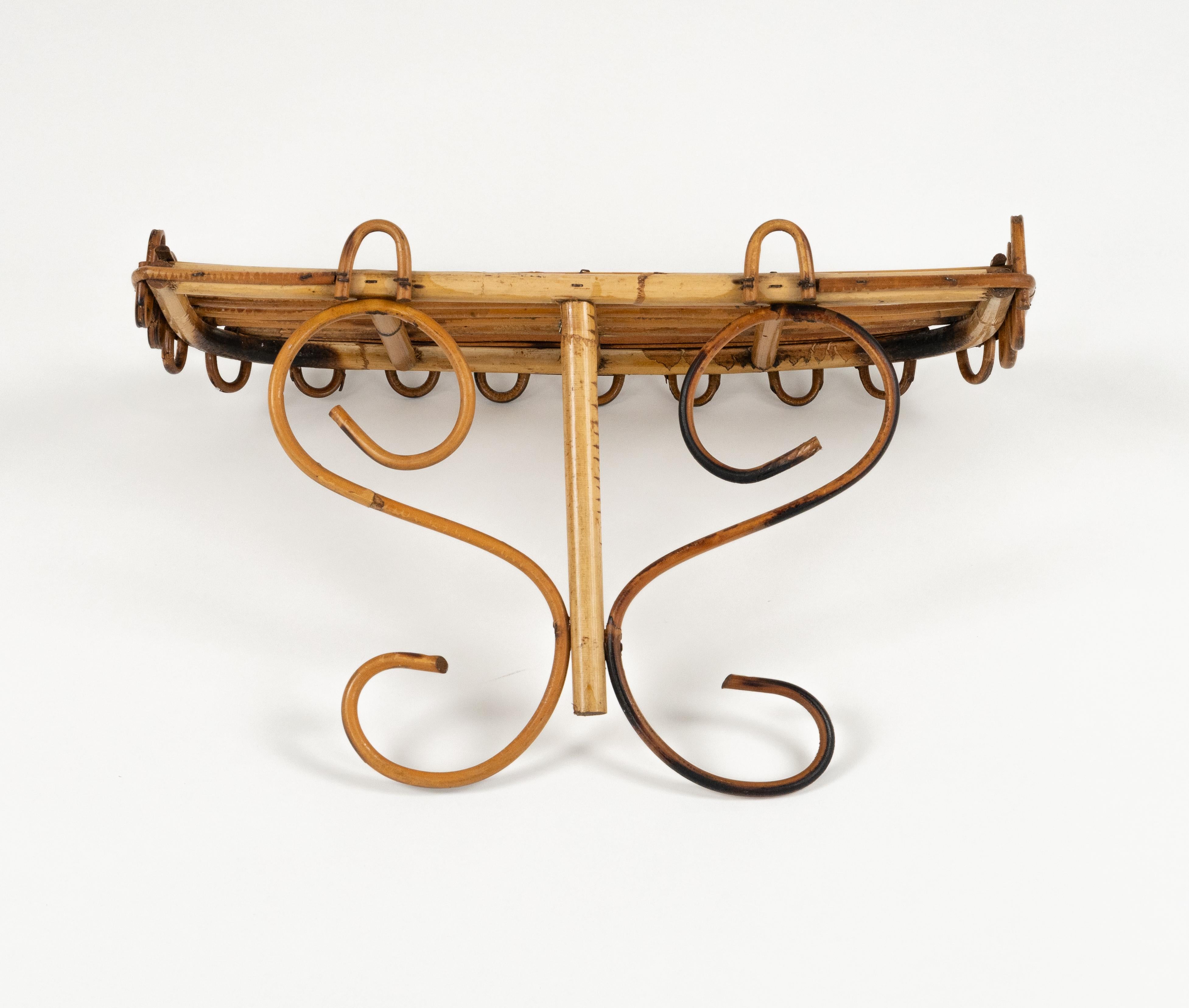 Midcentury Rattan & Bamboo Wall Shelf or Console Att. Franco Albini, Italy 1960s For Sale 6
