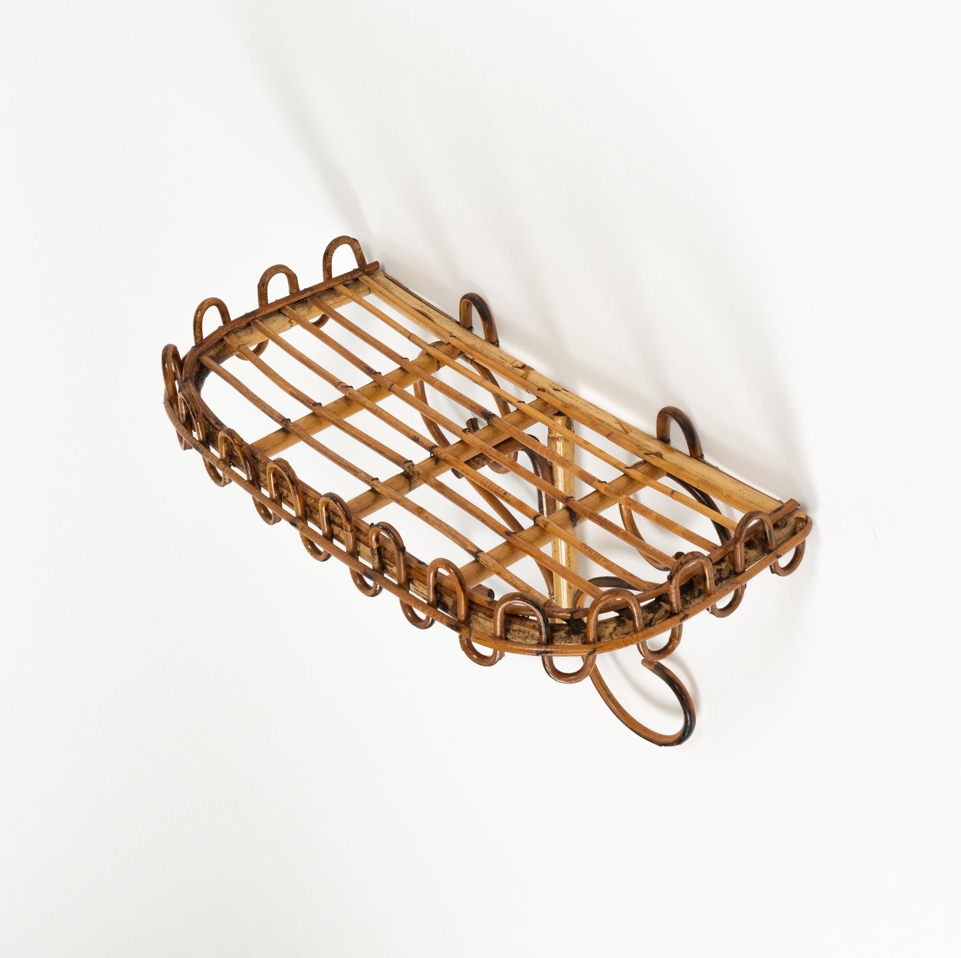 Midcentury Rattan & Bamboo Wall Shelf or Console Att. Franco Albini, Italy 1960s For Sale 7