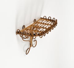 Midcentury Rattan & Bamboo Wandregal oder Konsole Att. Franco Albini, Italien 1960er Jahre
