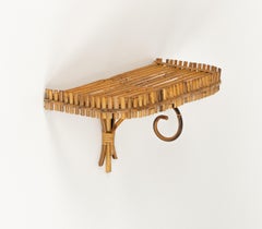 Midcentury Rattan & Bamboo Wall Shelf or Console Att. Franco Albini, Italy 1960s
