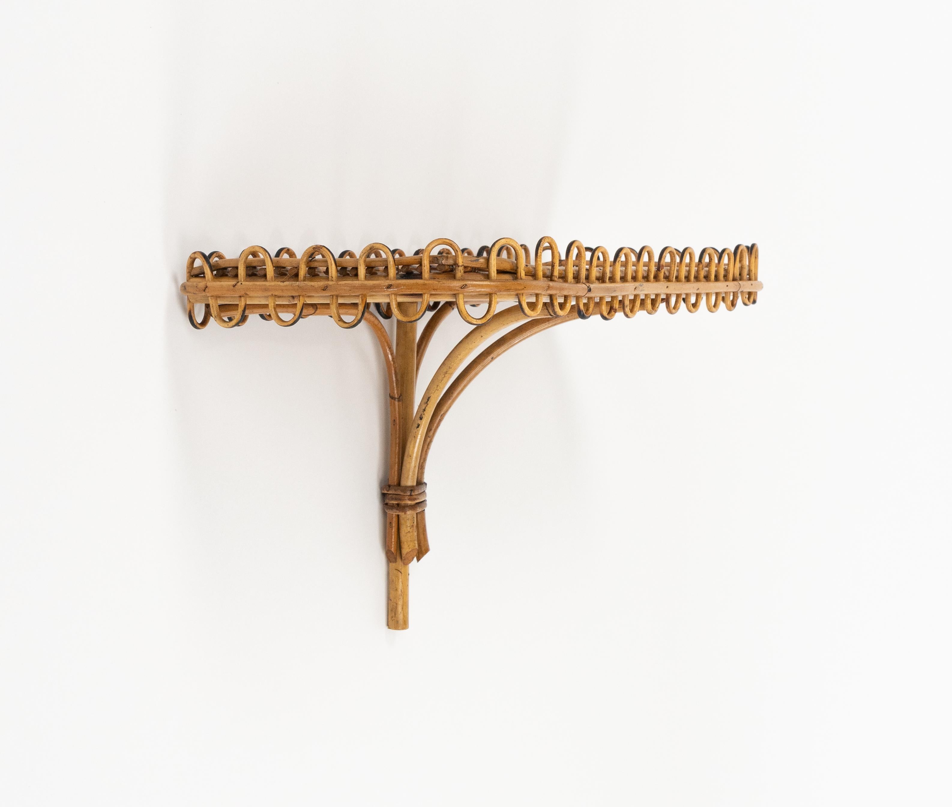 Mid-Century Modern Midcentury Rattan & Bamboo Wall Shelf or Console Att. Franco Albini, Italy 1960s For Sale