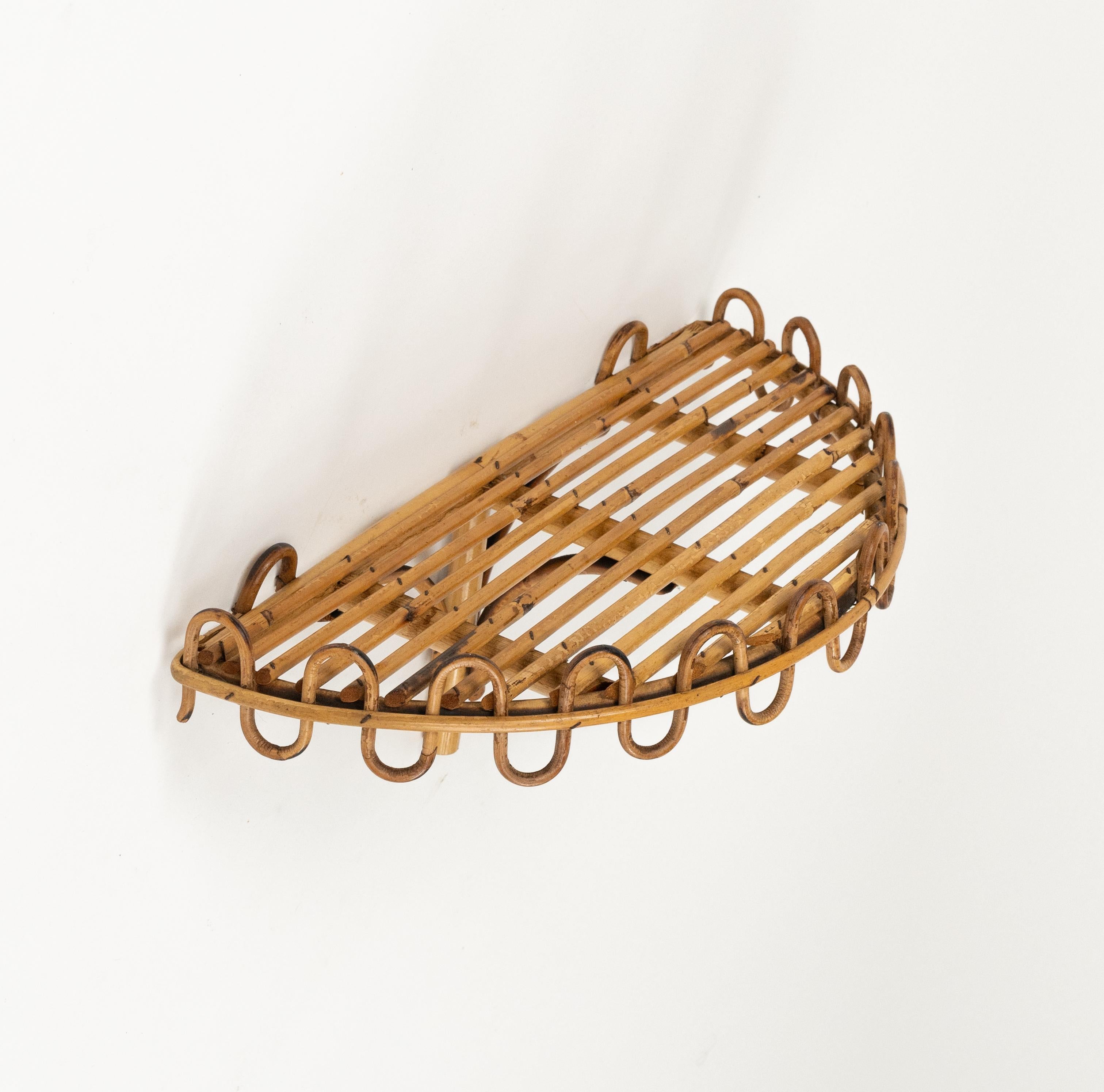 Mid-Century Modern Midcentury Rattan & Bamboo Wall Shelf or Console Att. Franco Albini, Italy 1960s