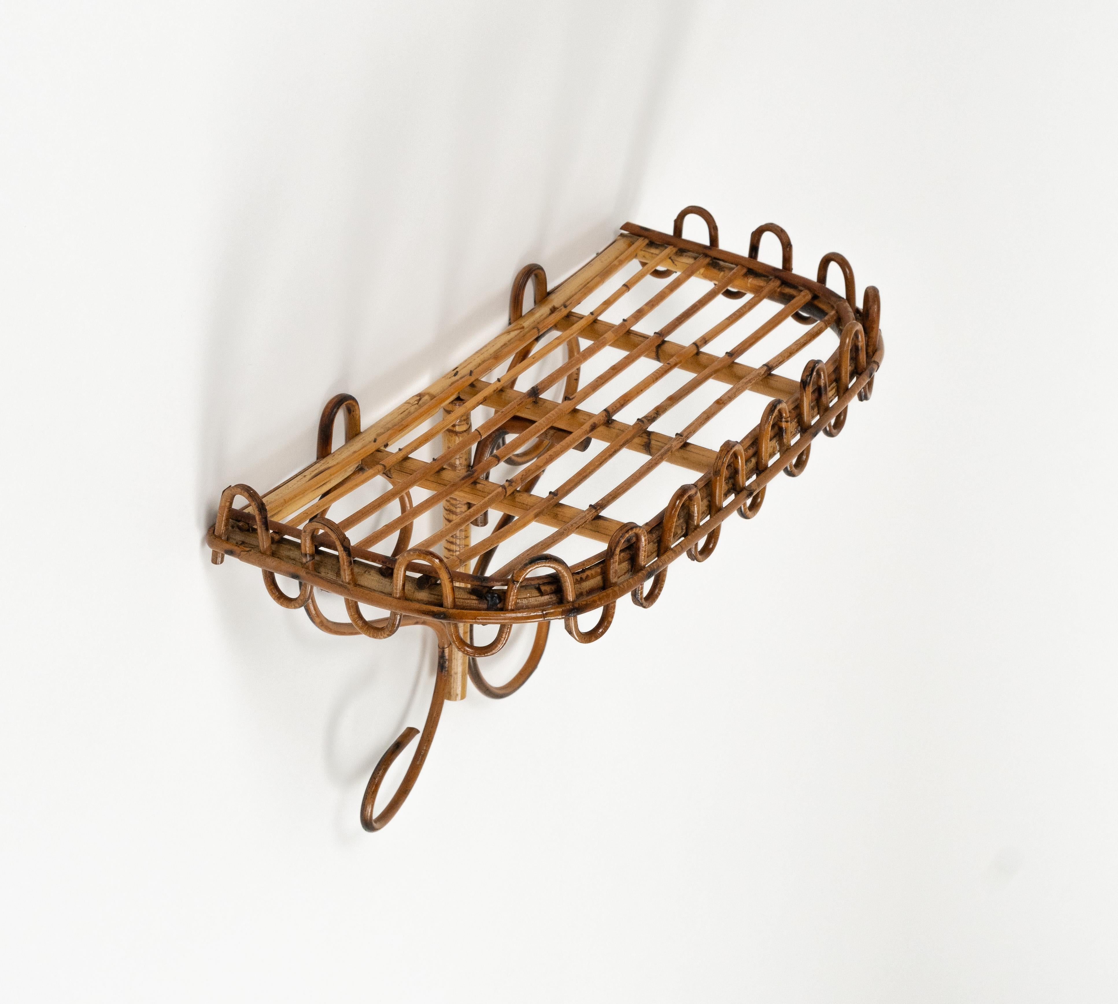 Mid-Century Modern Midcentury Rattan & Bamboo Wall Shelf or Console Att. Franco Albini, Italy 1960s For Sale