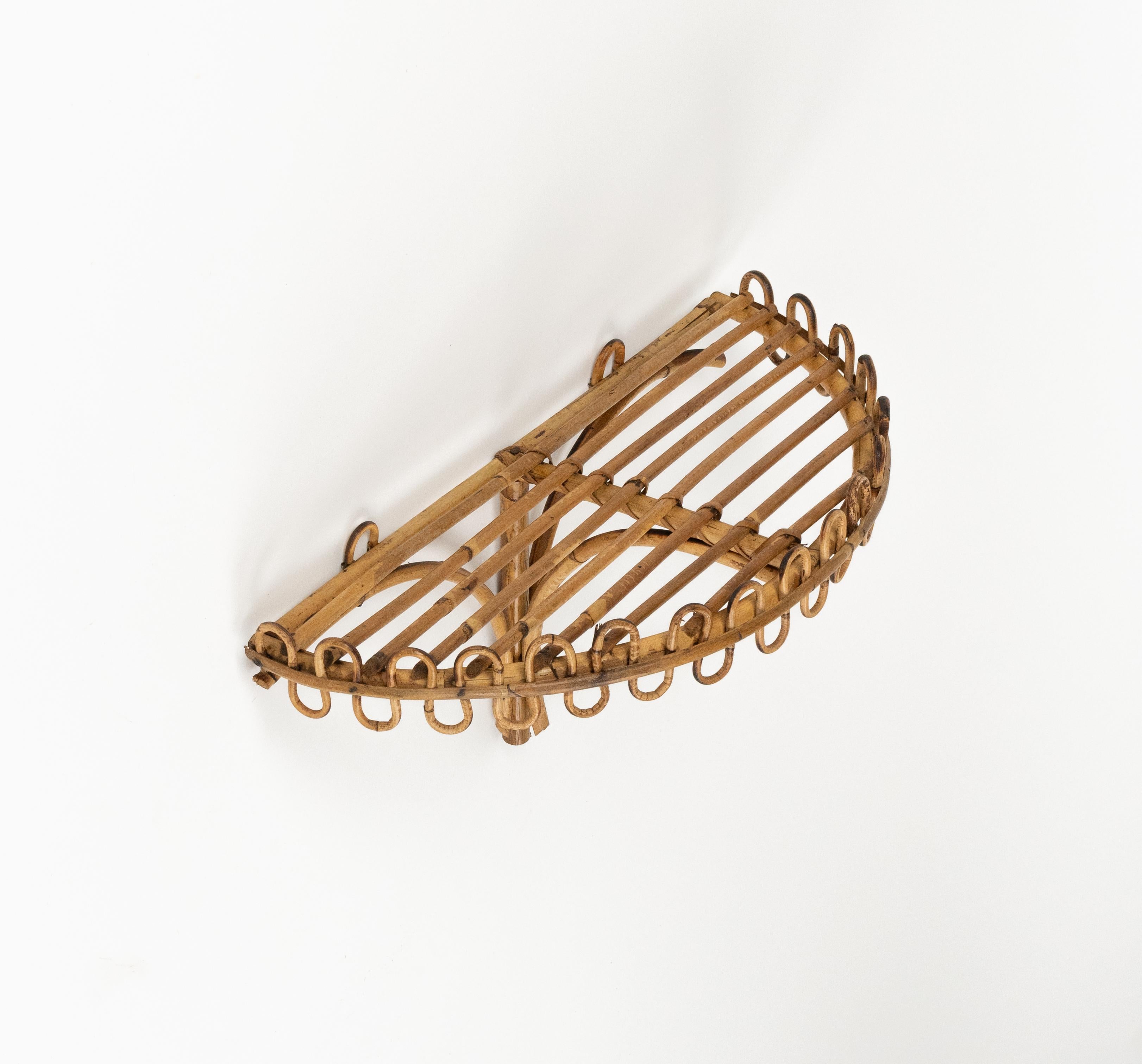 Mid-Century Modern Midcentury Rattan & Bamboo Wall Shelf or Console Att. Franco Albini, Italy 1960s For Sale