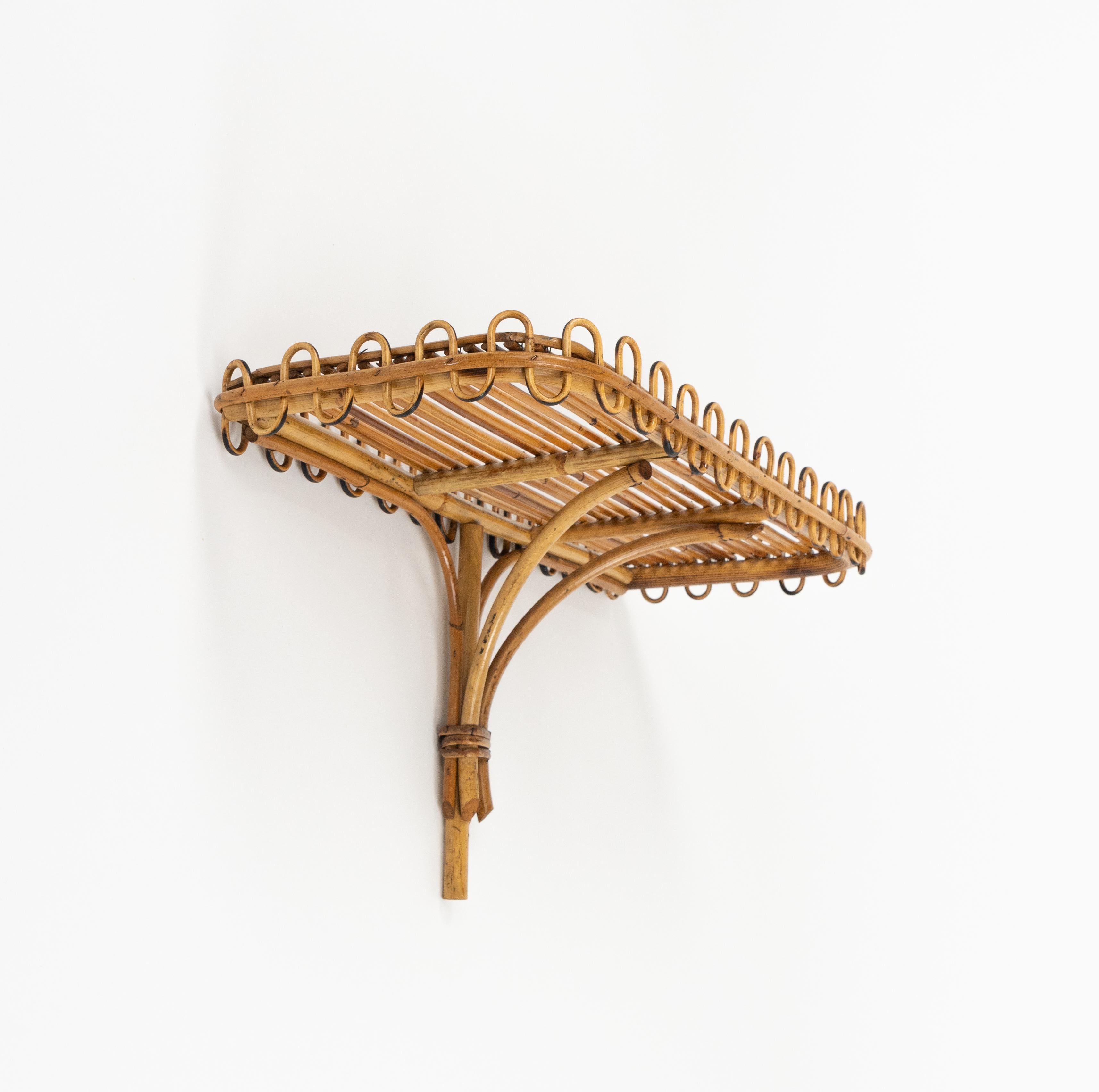 Italian Midcentury Rattan & Bamboo Wall Shelf or Console Att. Franco Albini, Italy 1960s For Sale