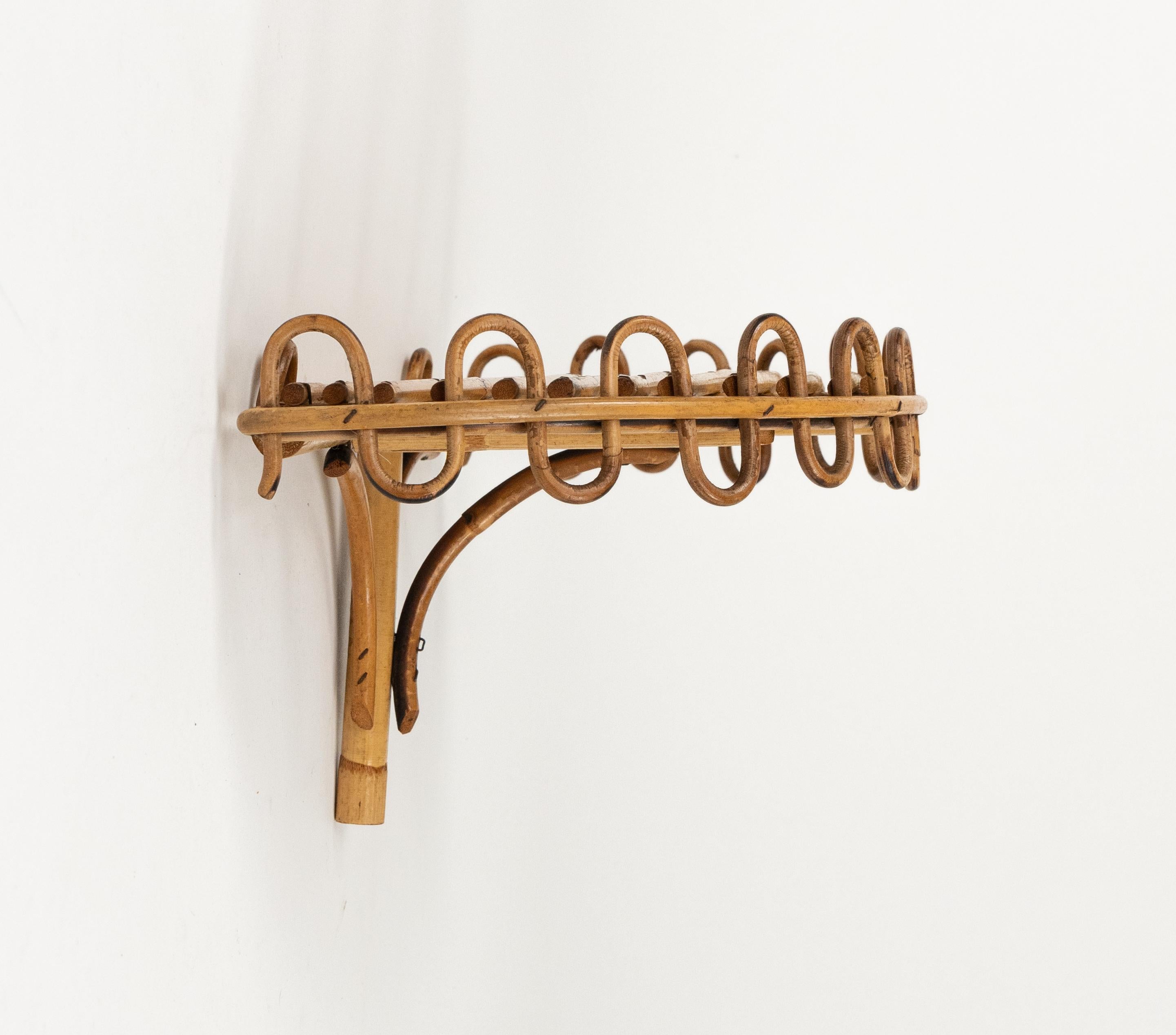 Italian Midcentury Rattan & Bamboo Wall Shelf or Console Att. Franco Albini, Italy 1960s