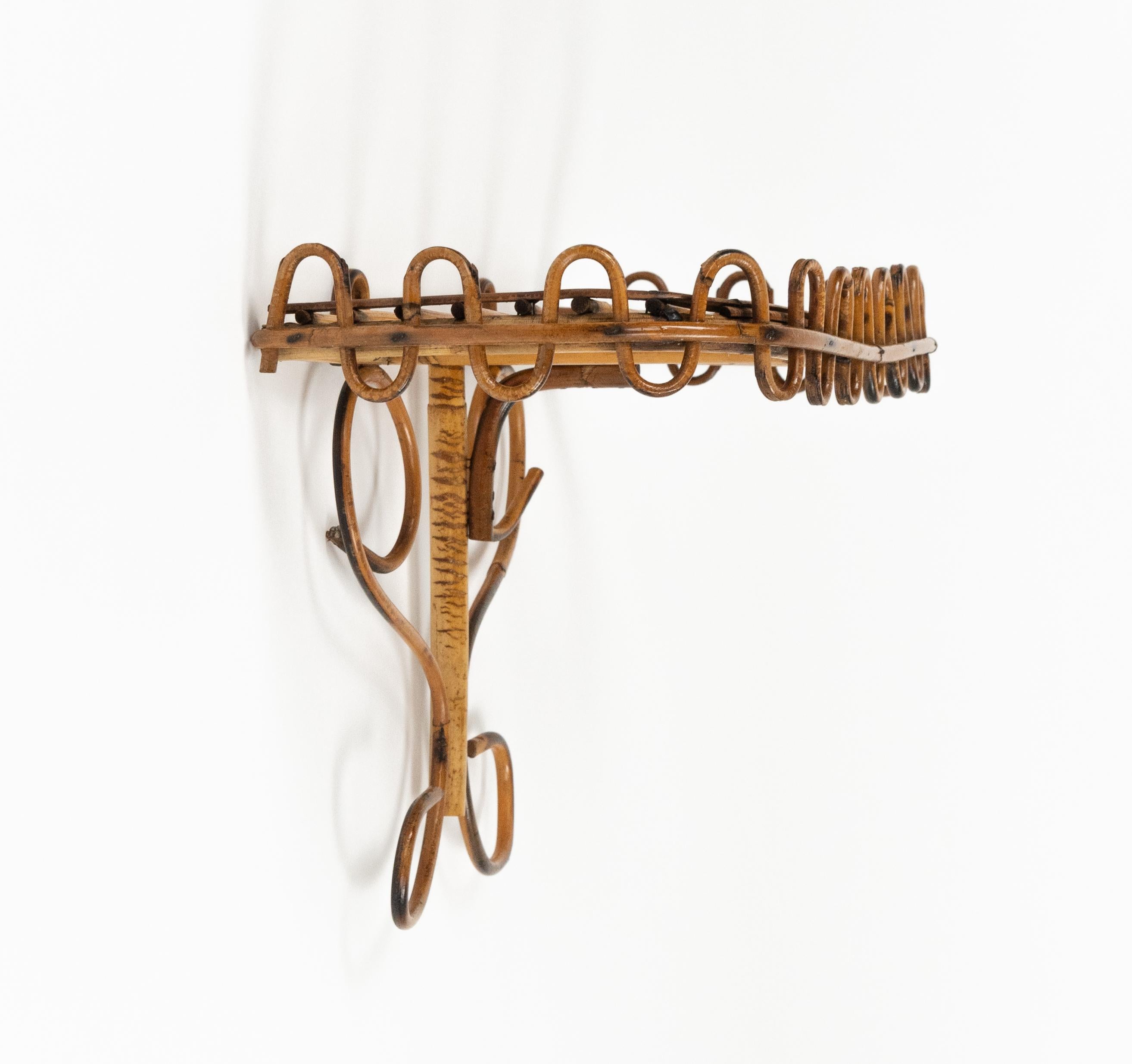 Italian Midcentury Rattan & Bamboo Wall Shelf or Console Att. Franco Albini, Italy 1960s For Sale