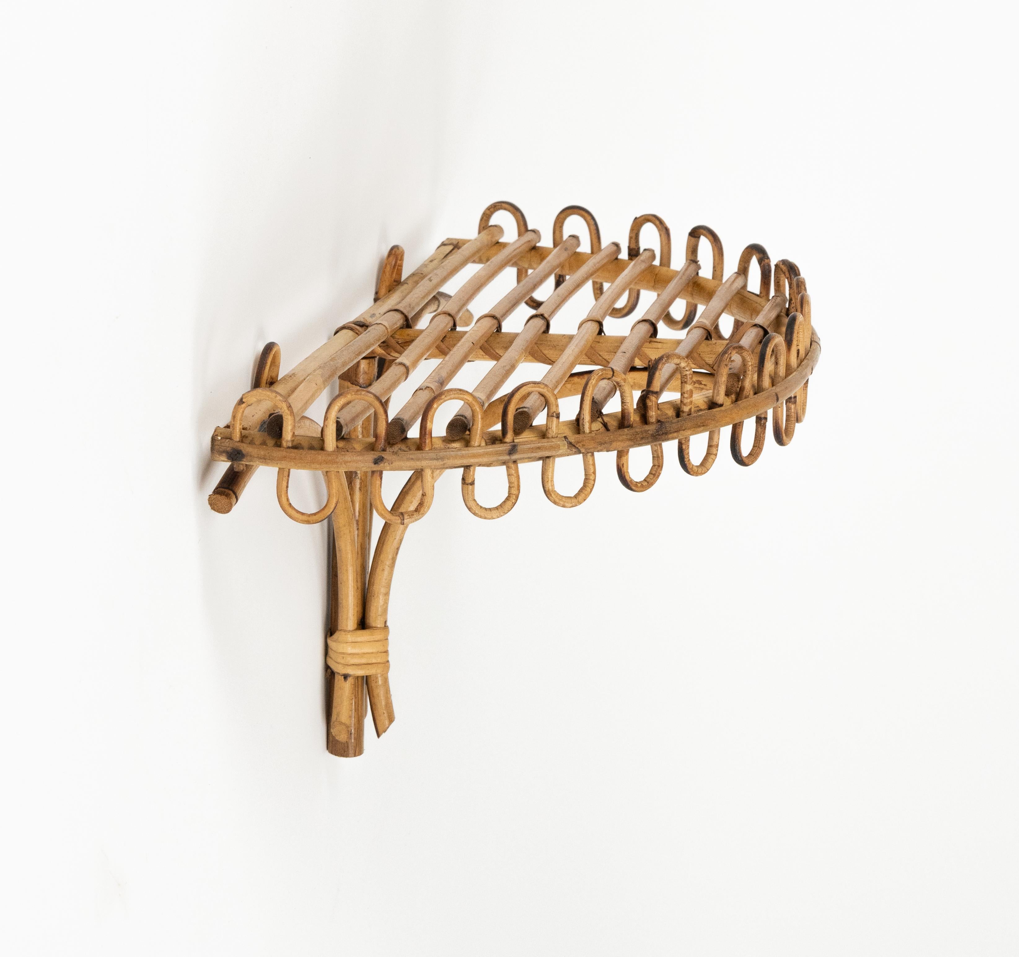 Italian Midcentury Rattan & Bamboo Wall Shelf or Console Att. Franco Albini, Italy 1960s For Sale