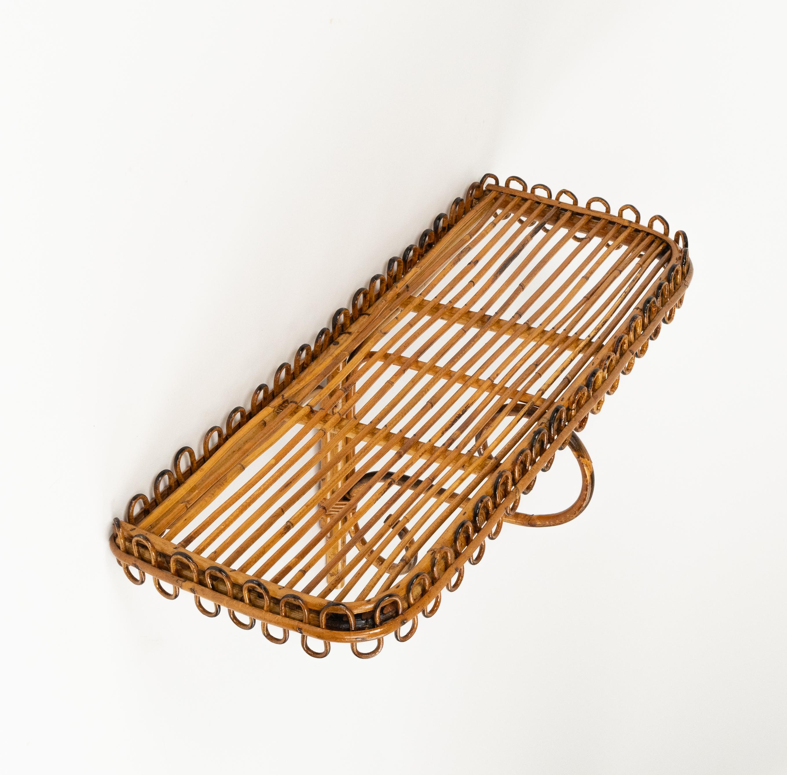 Italian Midcentury Rattan & Bamboo Wall Shelf or Console Att. Franco Albini, Italy 1960s For Sale