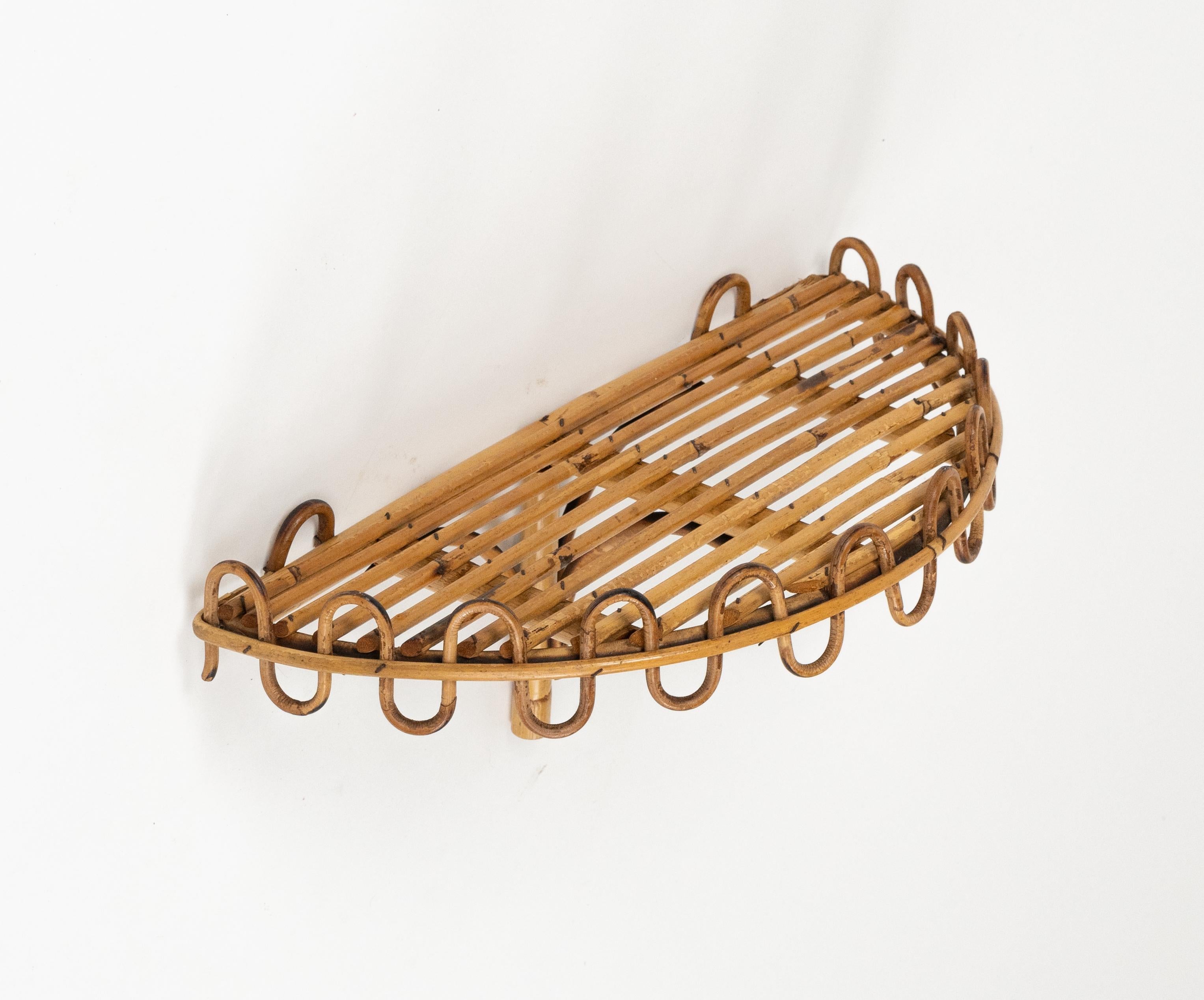 Hand-Crafted Midcentury Rattan & Bamboo Wall Shelf or Console Att. Franco Albini, Italy 1960s