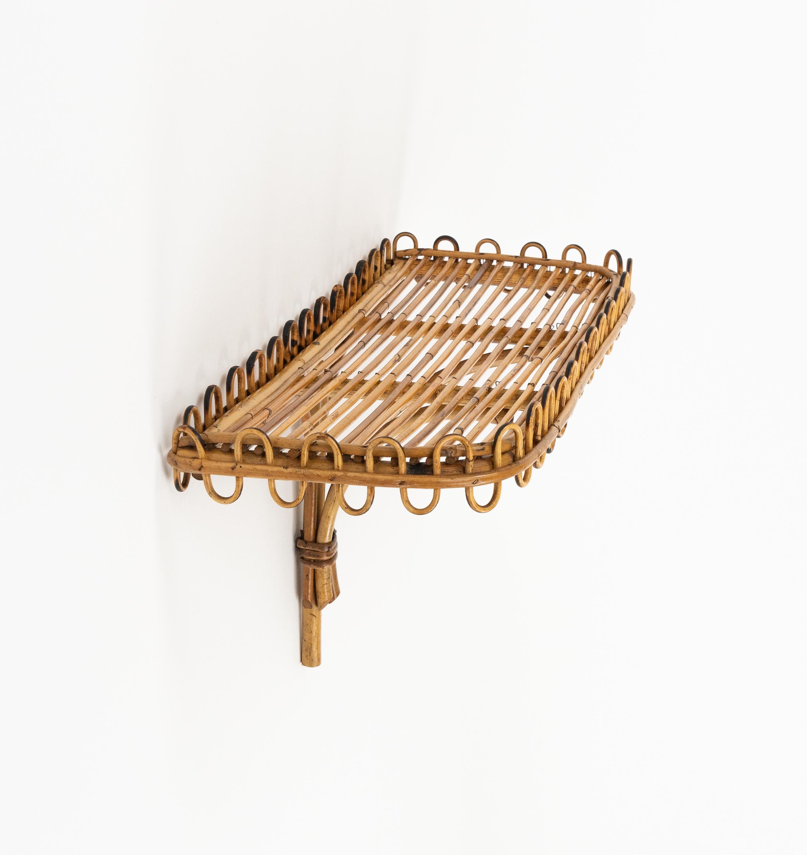 Midcentury Rattan & Bamboo Wall Shelf or Console Att. Franco Albini, Italy 1960s In Good Condition For Sale In Rome, IT