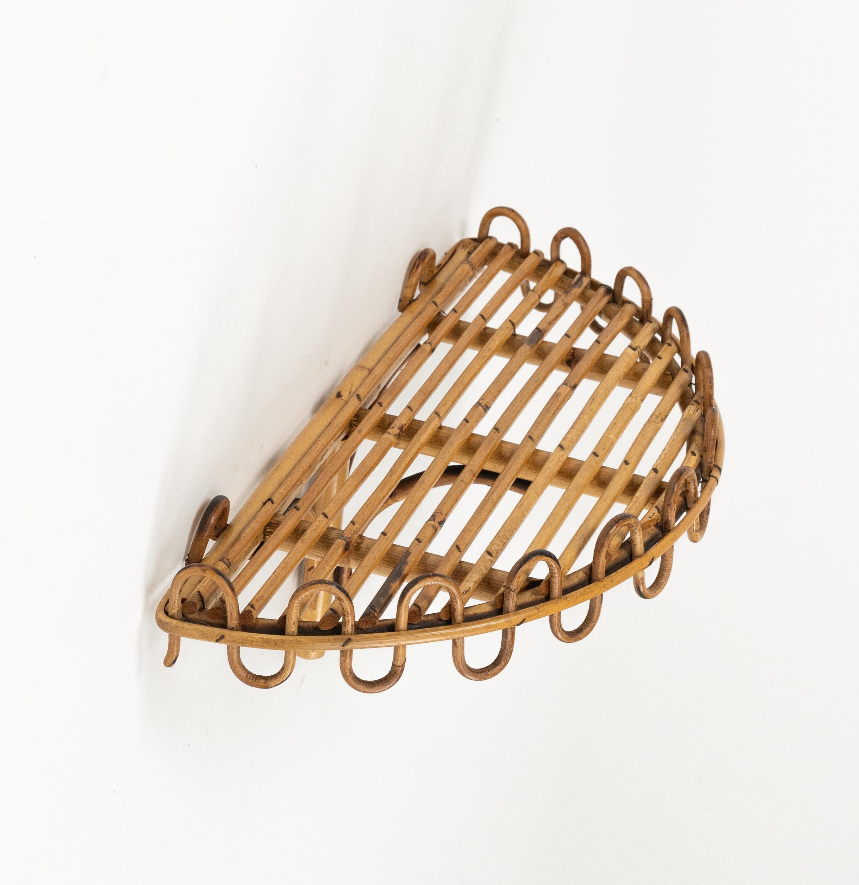 Midcentury Rattan & Bamboo Wall Shelf or Console Att. Franco Albini, Italy 1960s In Good Condition In Rome, IT