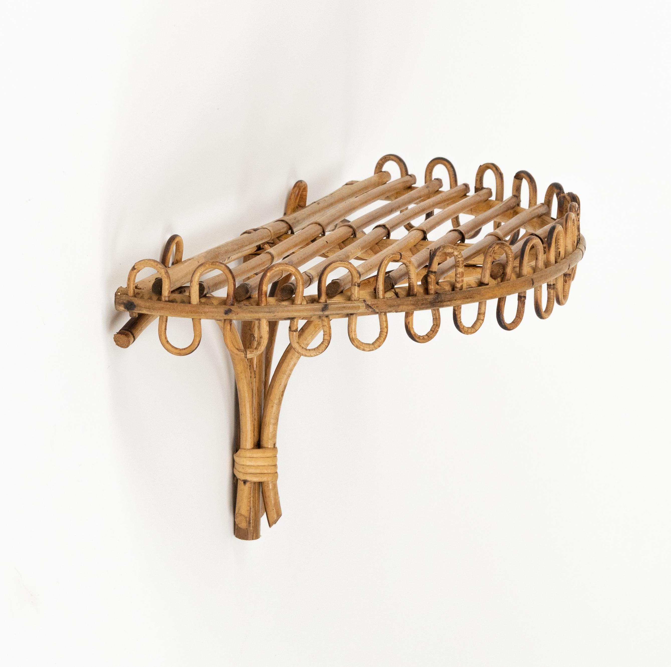 Midcentury Rattan & Bamboo Wall Shelf or Console Att. Franco Albini, Italy 1960s In Good Condition For Sale In Rome, IT
