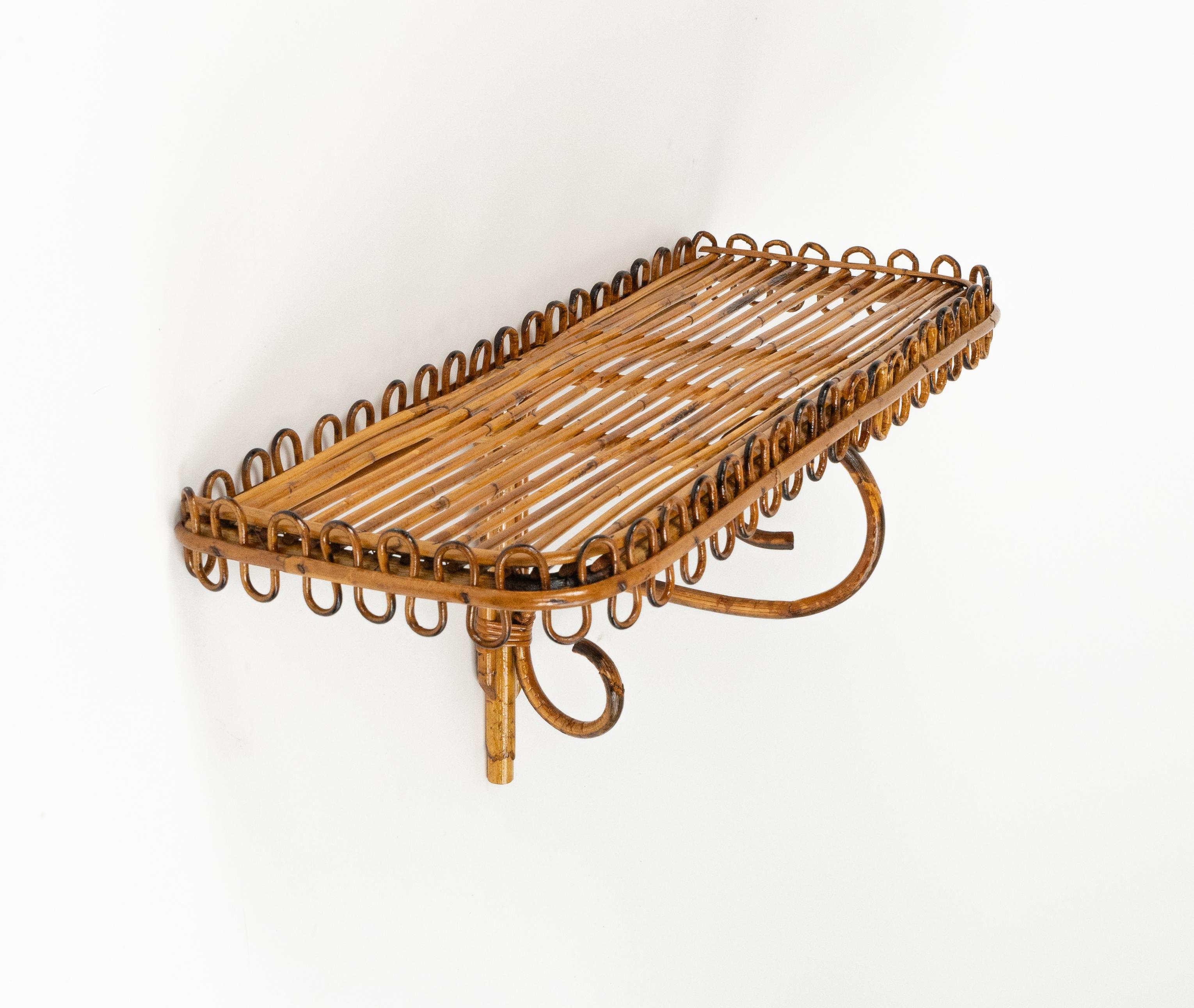 Midcentury Rattan & Bamboo Wall Shelf or Console Att. Franco Albini, Italy 1960s In Good Condition For Sale In Rome, IT