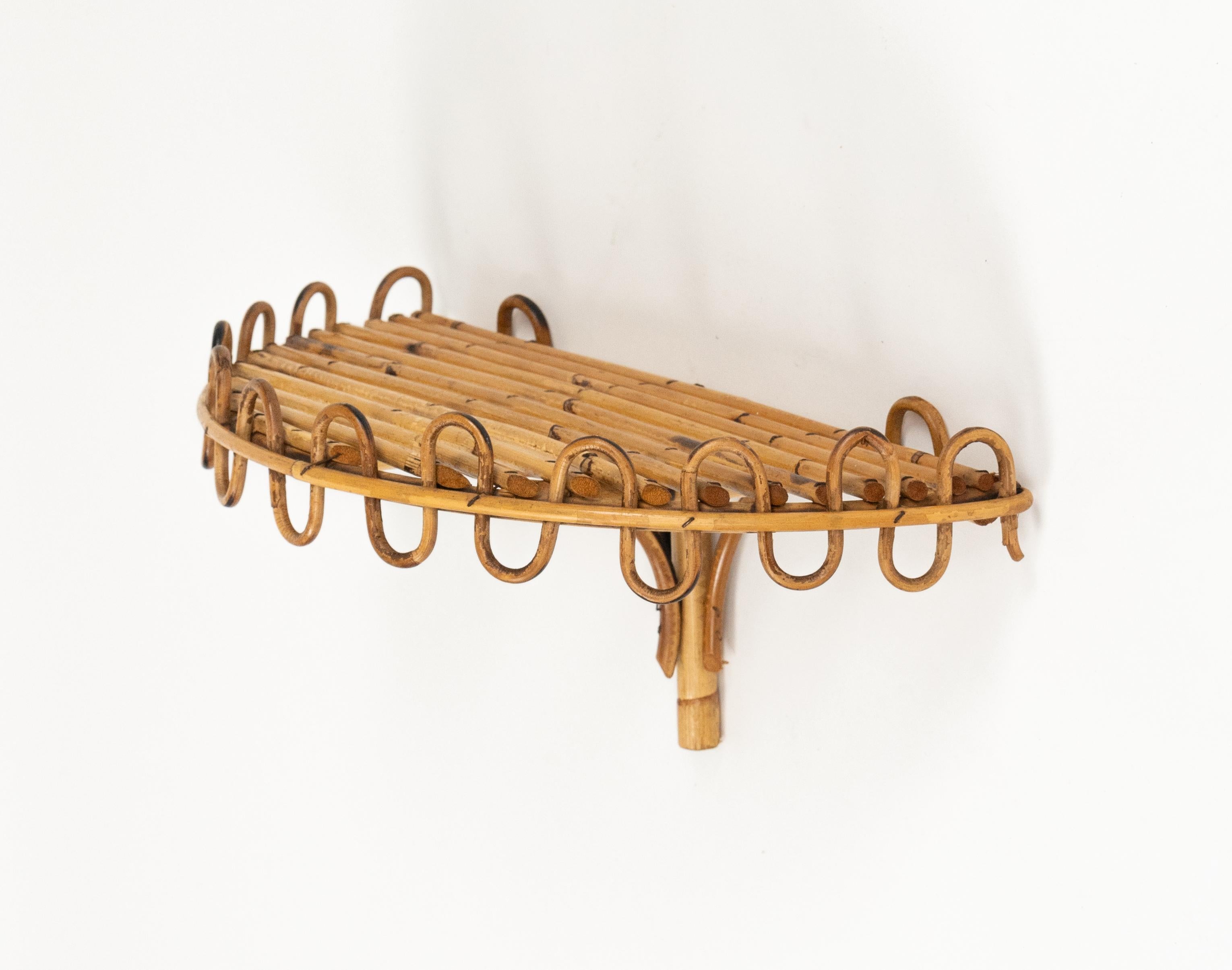 Midcentury Rattan & Bamboo Wall Shelf or Console Att. Franco Albini, Italy 1960s 1