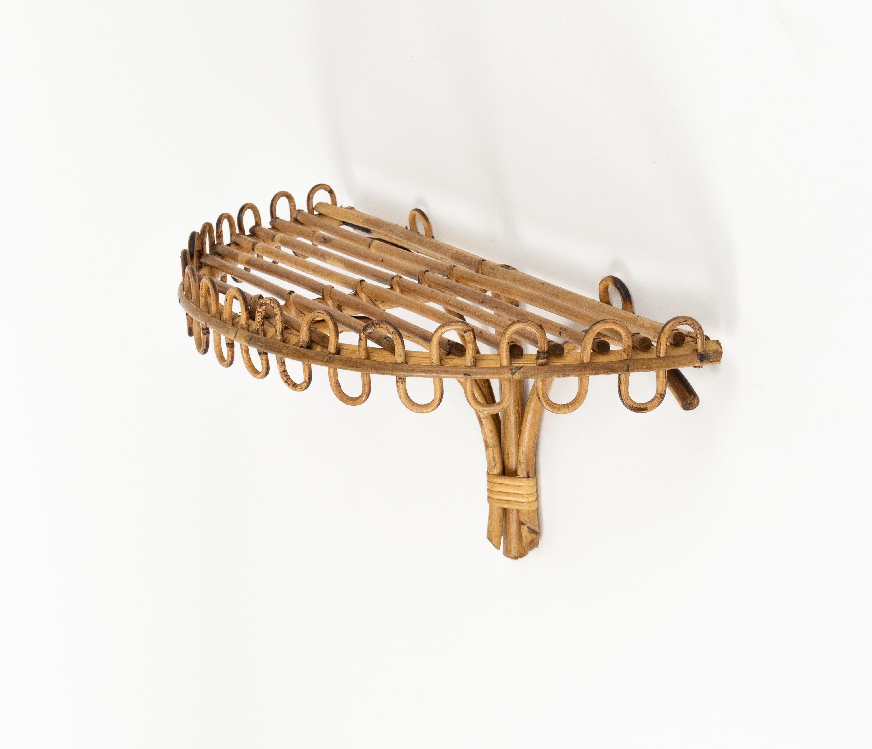 Midcentury Rattan & Bamboo Wall Shelf or Console Att. Franco Albini, Italy 1960s For Sale 1
