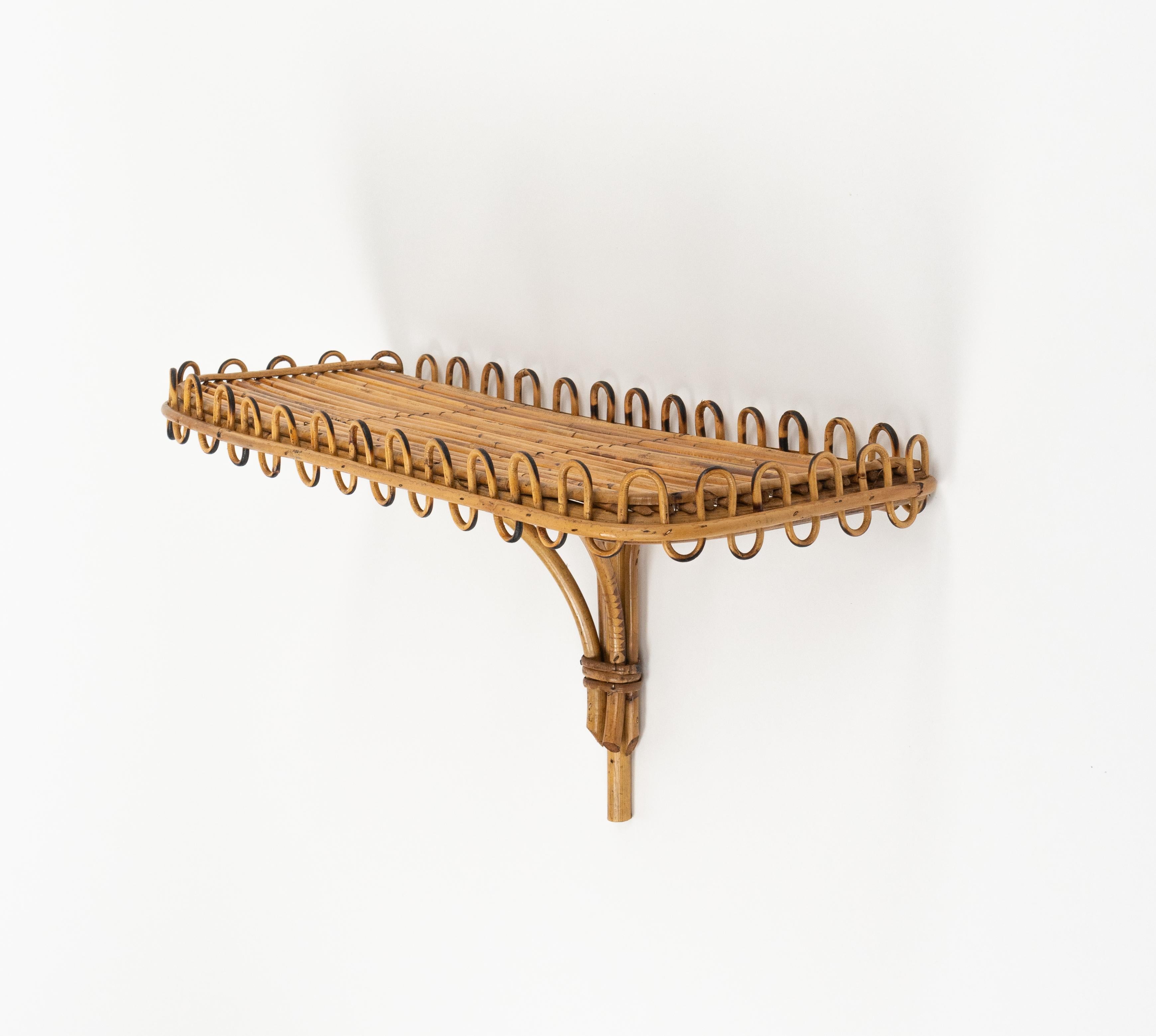 Midcentury Rattan & Bamboo Wall Shelf or Console Att. Franco Albini, Italy 1960s For Sale 2