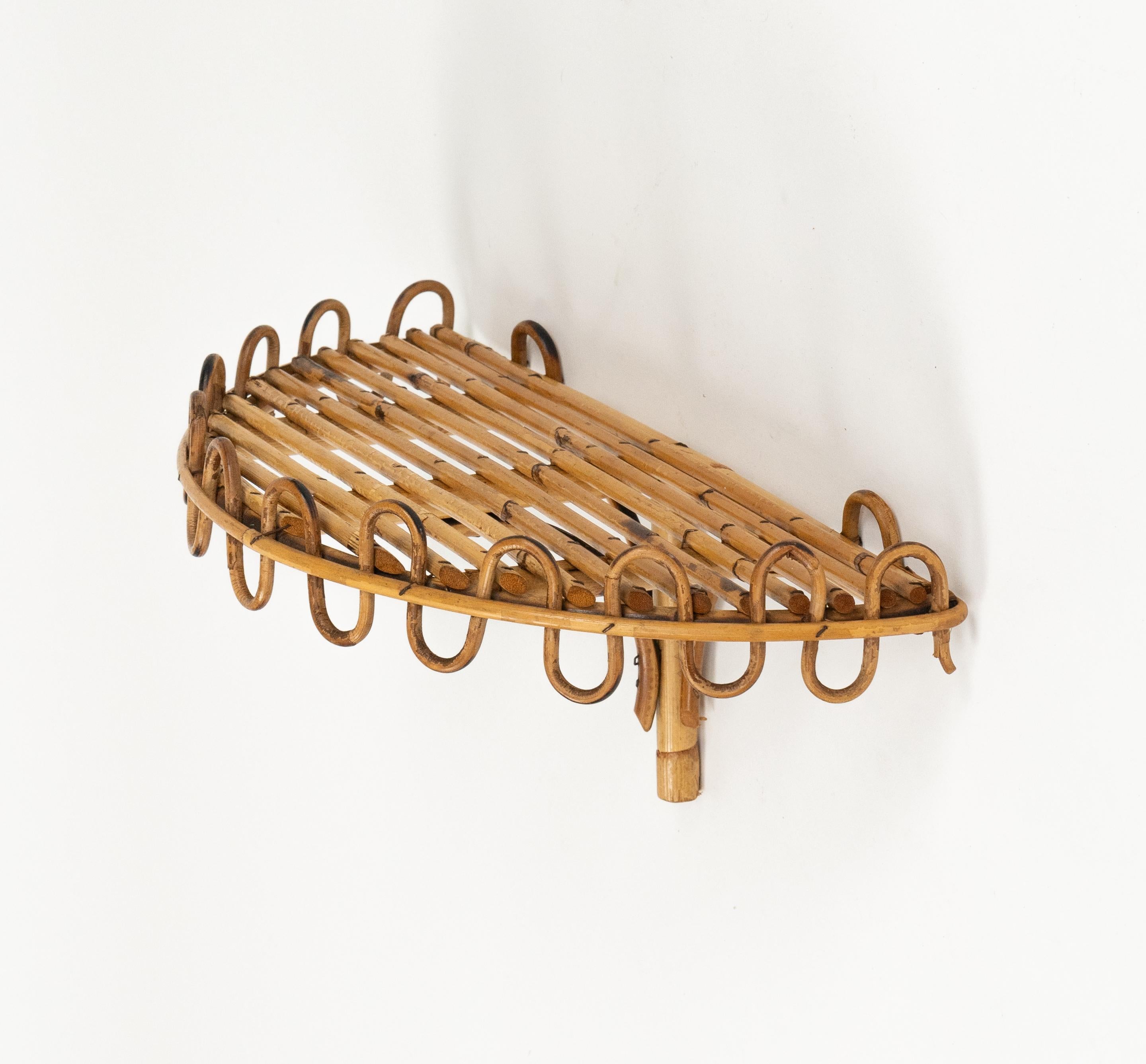Midcentury Rattan & Bamboo Wall Shelf or Console Att. Franco Albini, Italy 1960s 2