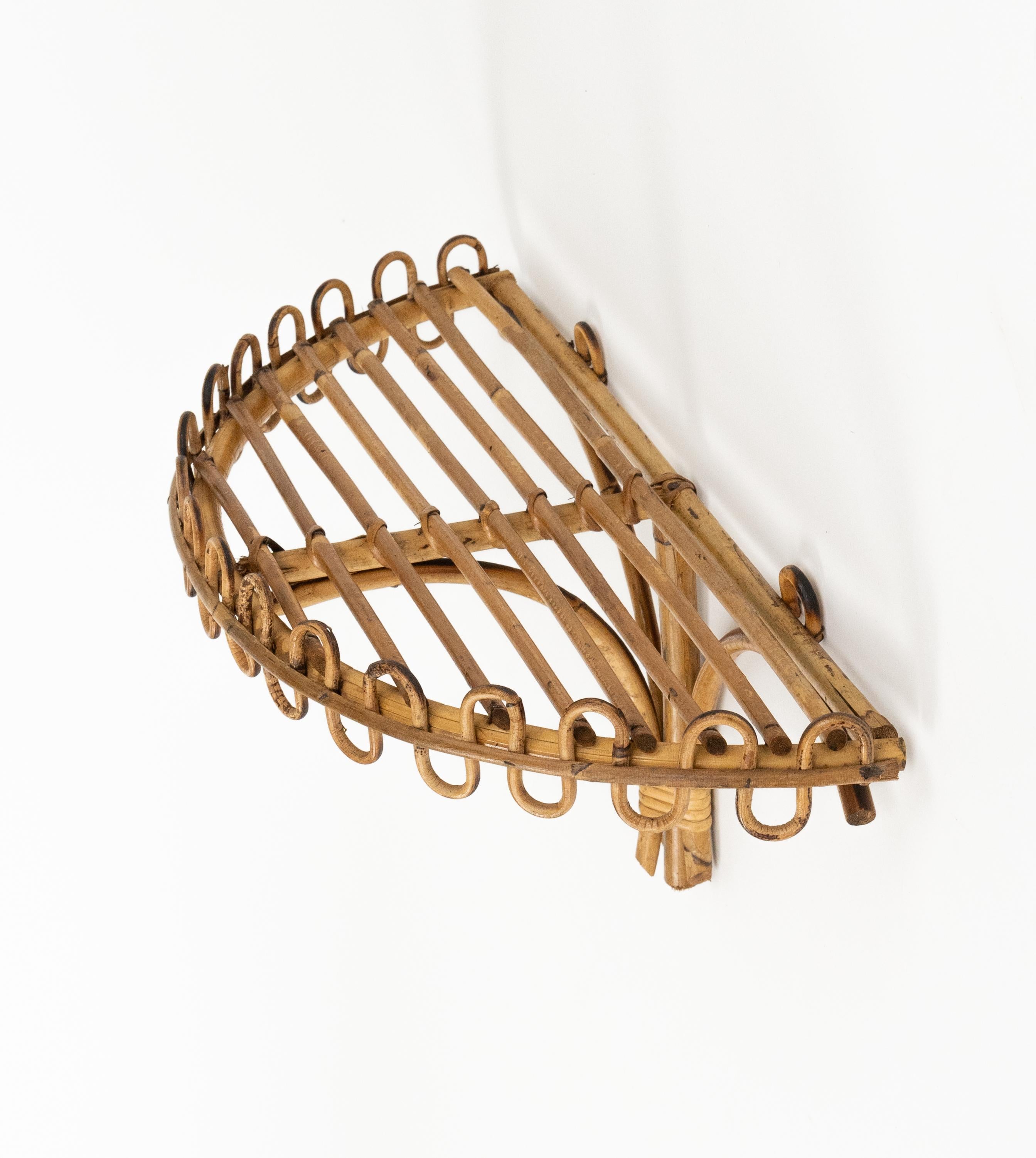 Midcentury Rattan & Bamboo Wall Shelf or Console Att. Franco Albini, Italy 1960s For Sale 2