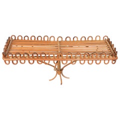 Étagère murale ou console en rotin et bambou du milieu du siècle Att. Franco Albini, Italie, années 1960