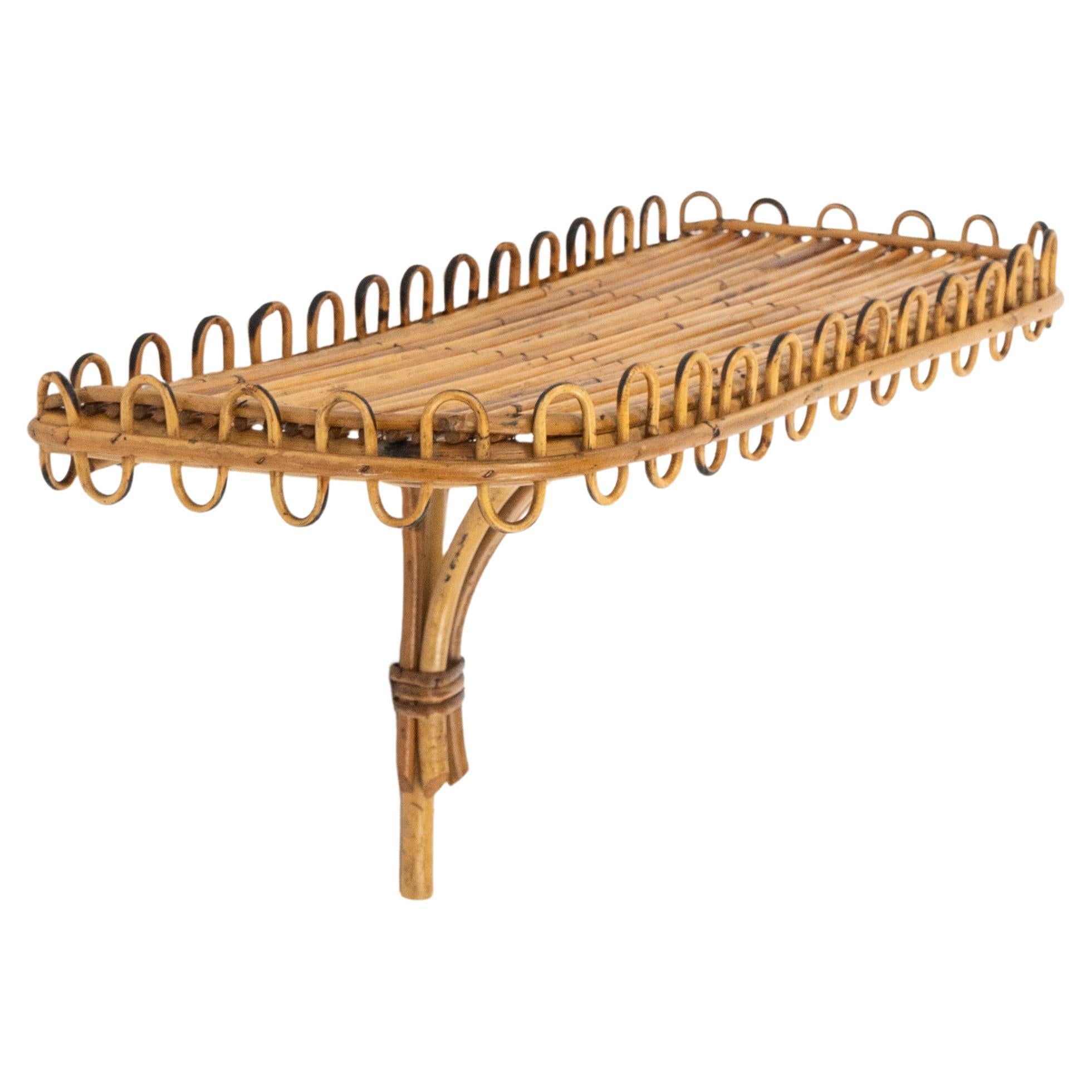 Midcentury Rattan & Bamboo Wandregal oder Konsole Att. Franco Albini, Italien 1960er Jahre