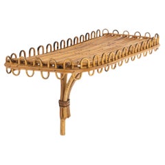 Midcentury Rattan & Bamboo Wandregal oder Konsole Att. Franco Albini, Italien 1960er Jahre