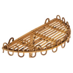 Vintage Midcentury Rattan & Bamboo Wall Shelf or Console Att. Franco Albini, Italy 1960s