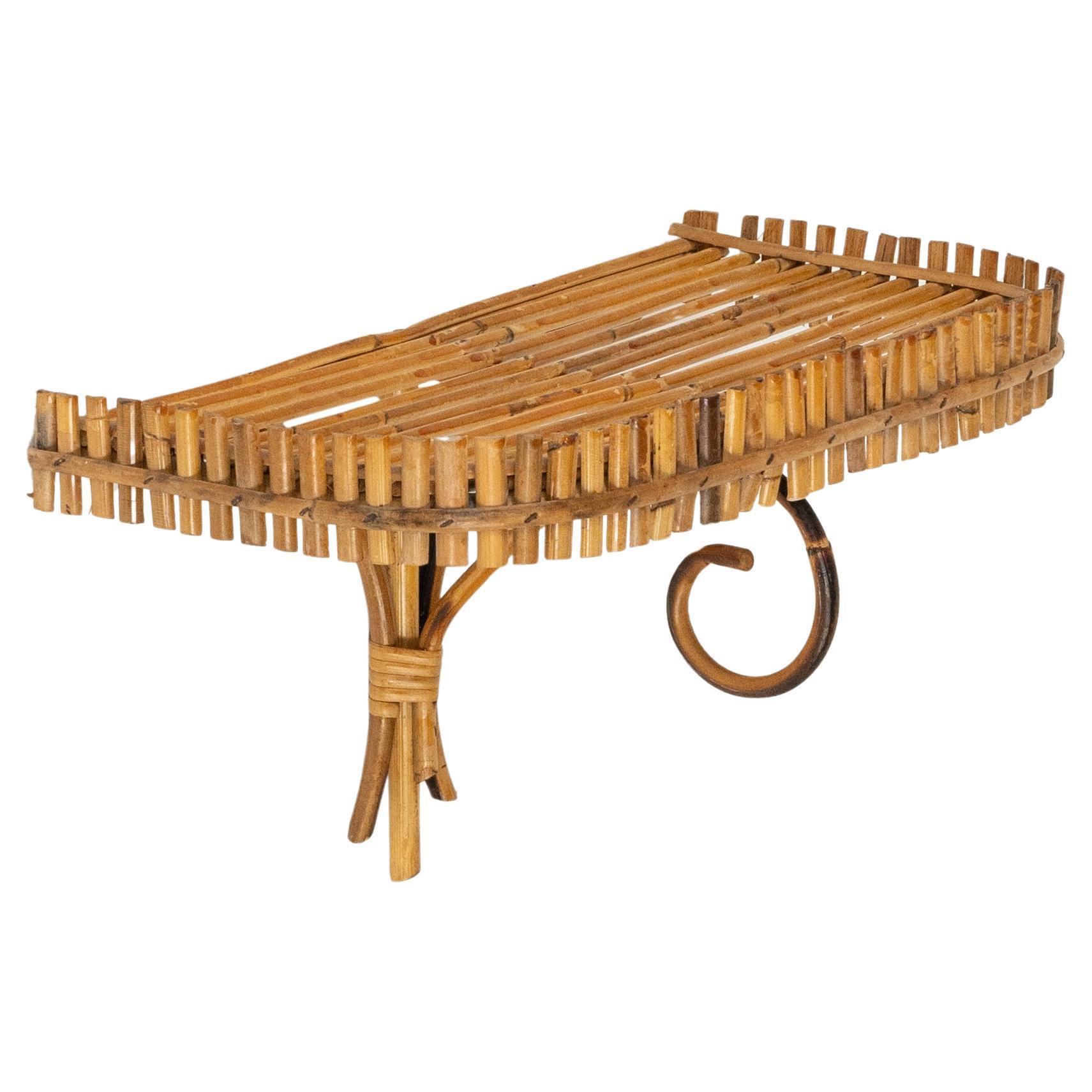 Midcentury Rattan & Bamboo Wandregal oder Konsole Att. Franco Albini, Italien 1960er Jahre
