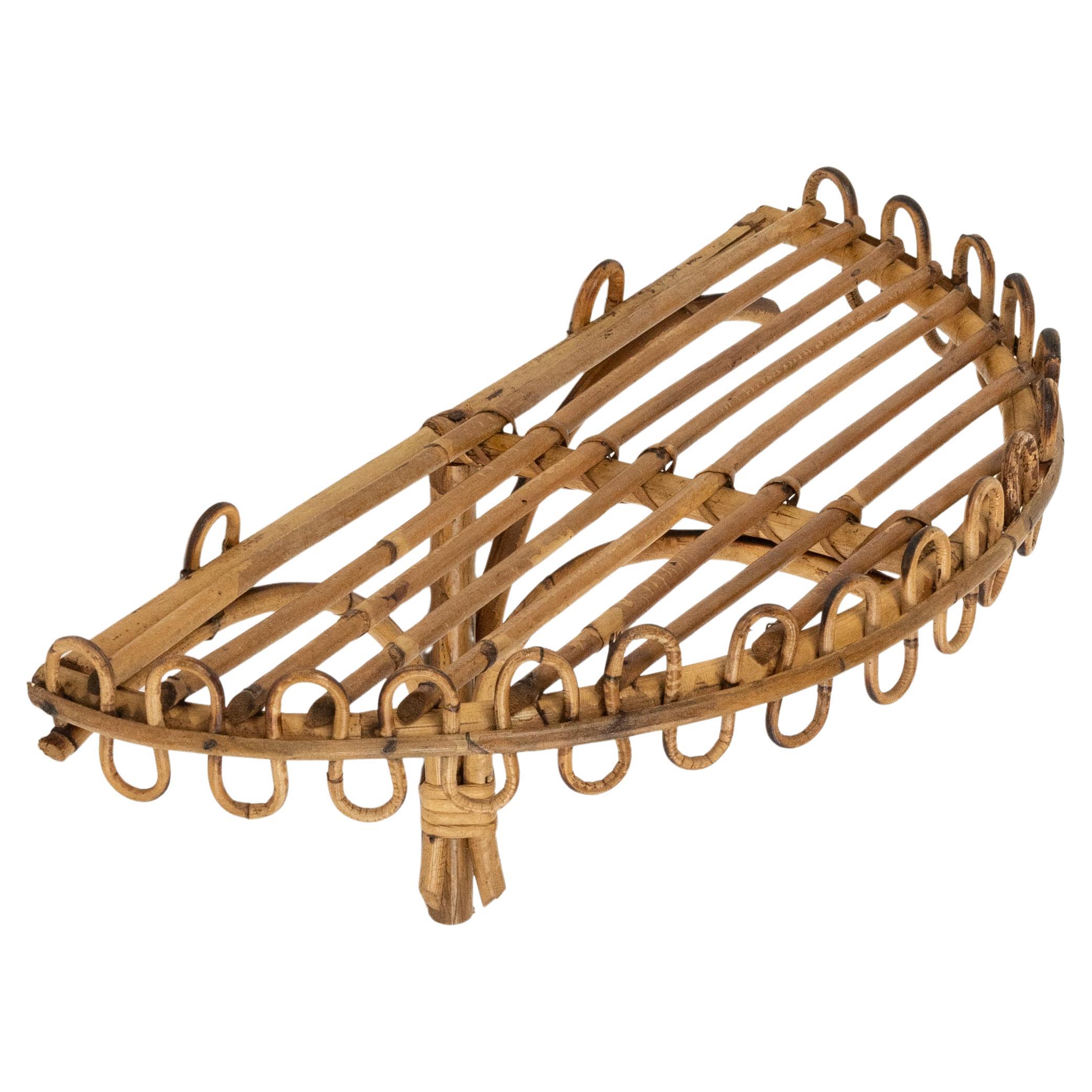 Midcentury Rattan & Bamboo Wandregal oder Konsole Att. Franco Albini, Italien 1960er Jahre
