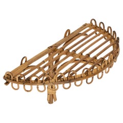 Midcentury Rattan & Bamboo Wandregal oder Konsole Att. Franco Albini, Italien 1960er Jahre