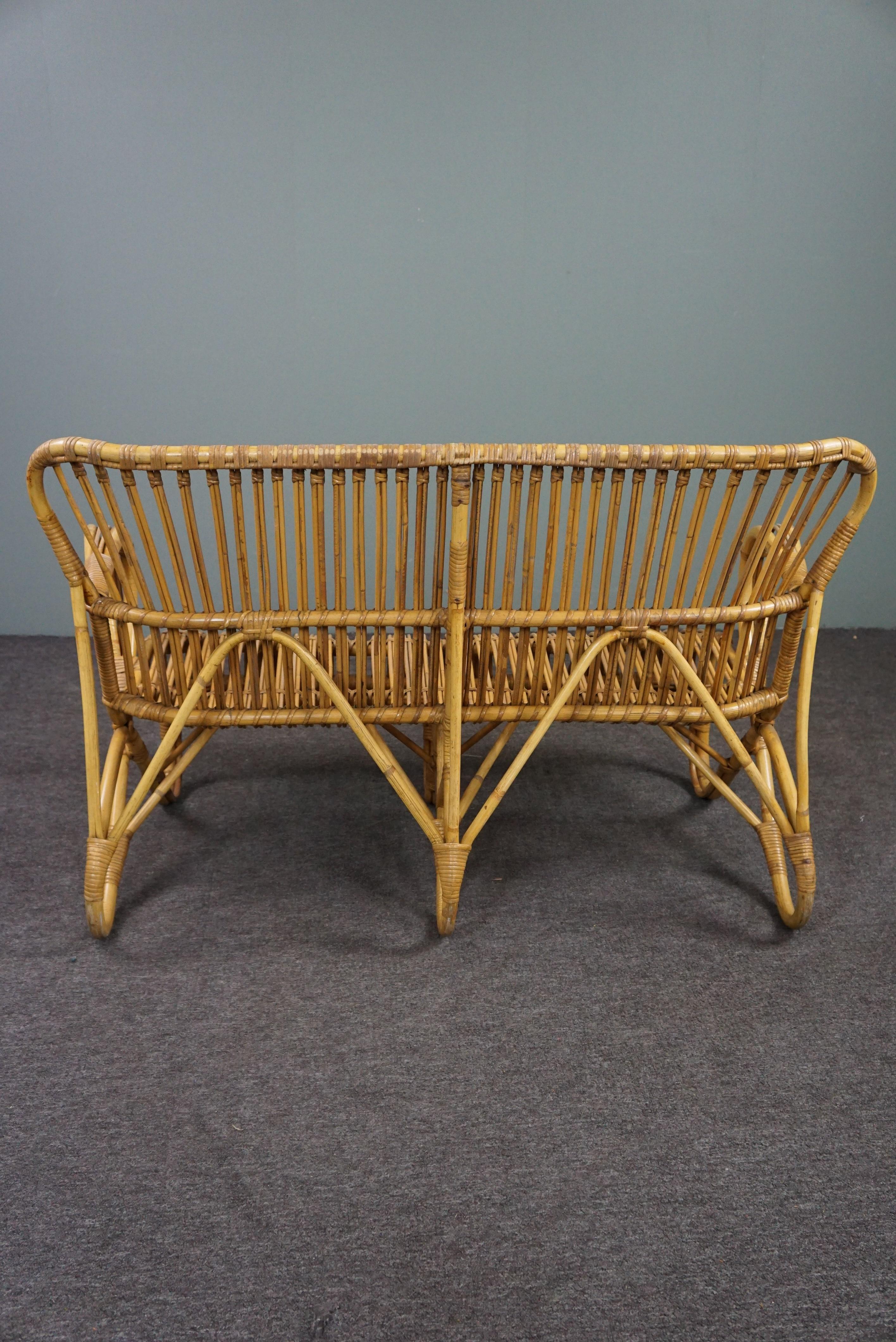 Hand-Crafted Midcentury rattan Belse 8, 2 seater sofa, Dutch Design, 1950 For Sale