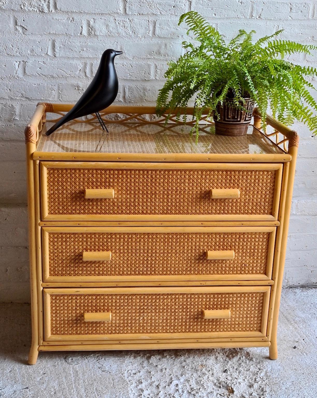 Late 20th Century Midcentury Rattan / Cane Chest of Drawers by Angraves, England, 1970s