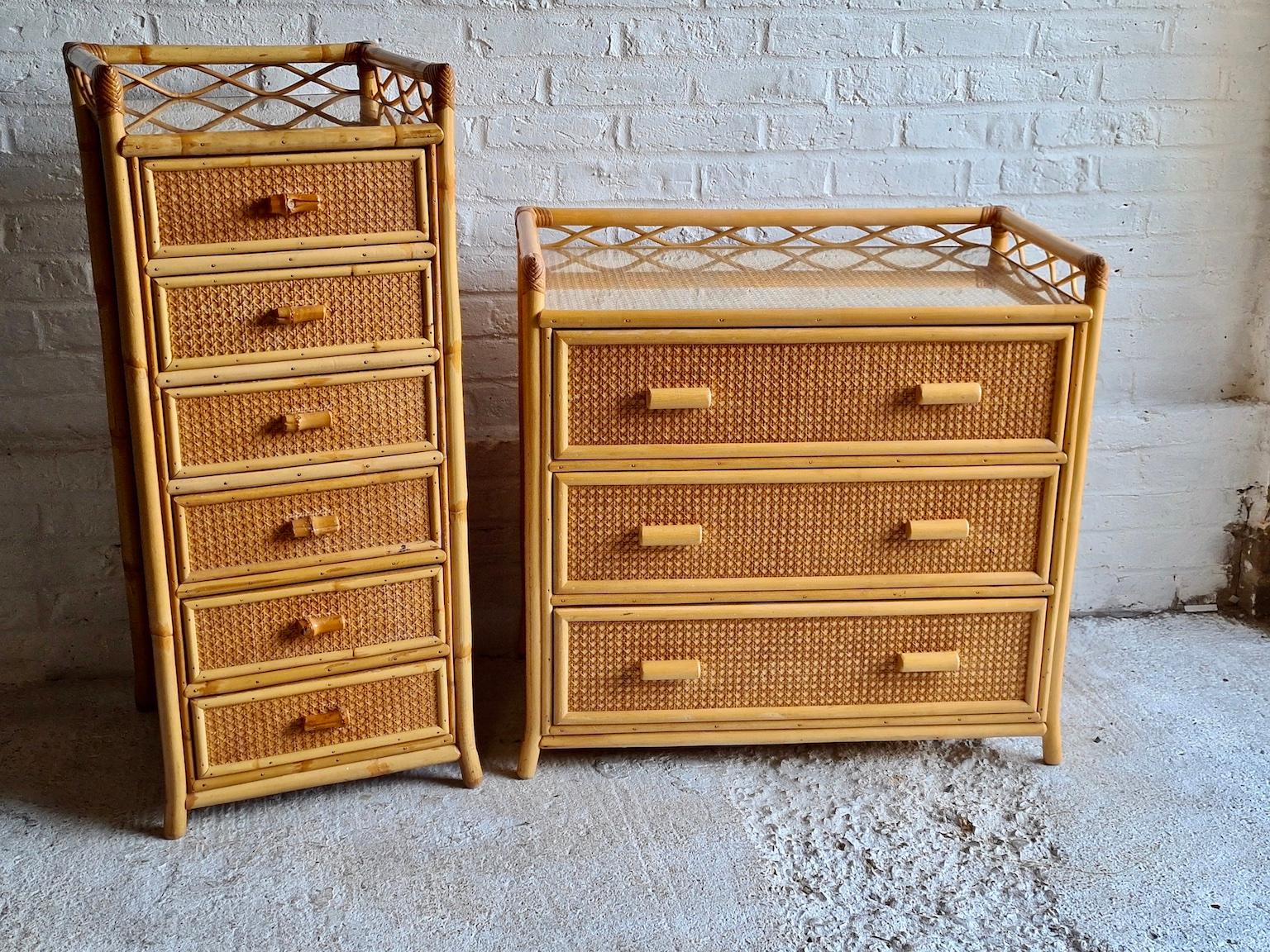 Bamboo Midcentury Rattan / Cane Chest of Drawers by Angraves, England, 1970s