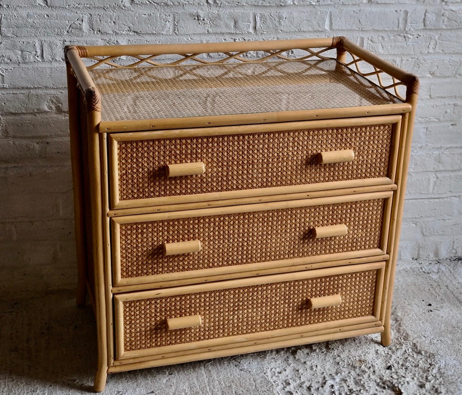 British Midcentury Rattan / Cane Chest of Drawers by Angraves, England, 1970s