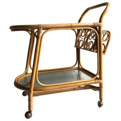 Midcentury Rattan / Cane Drinks Trolley by Angraves, circa 1970