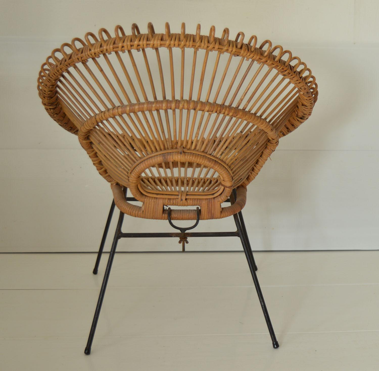 Other Midcentury Rattan Chair in the Style of Franco Albini, Italian, 1950s