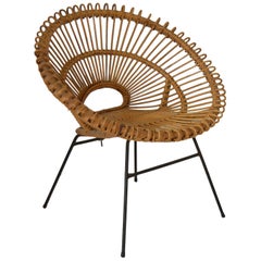 Midcentury Rattan Chair in the Style of Franco Albini, Italian, 1950s