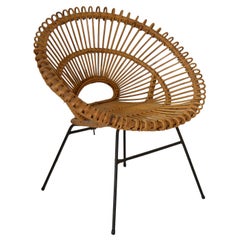 Midcentury Rattan Chair in the Style of Franco Albini, Italian, 1950s