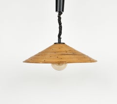 Midcentury Rattan Chandelier Attributed to Vivai Del Sud, Italy 1970s