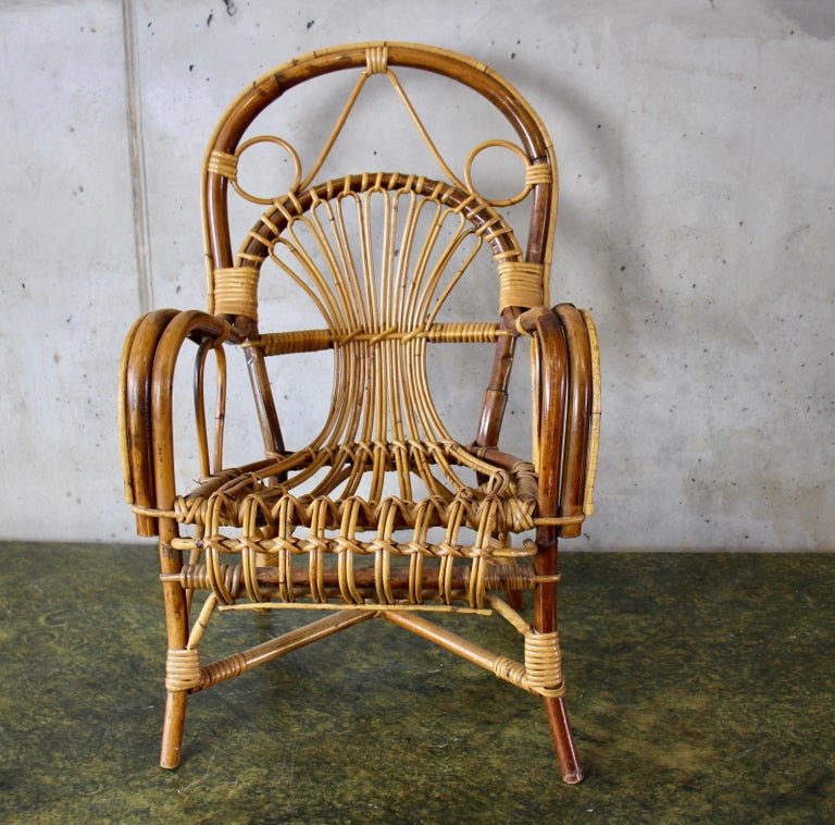 Midcentury Rattan Children's Chair For Sale at 1stDibs