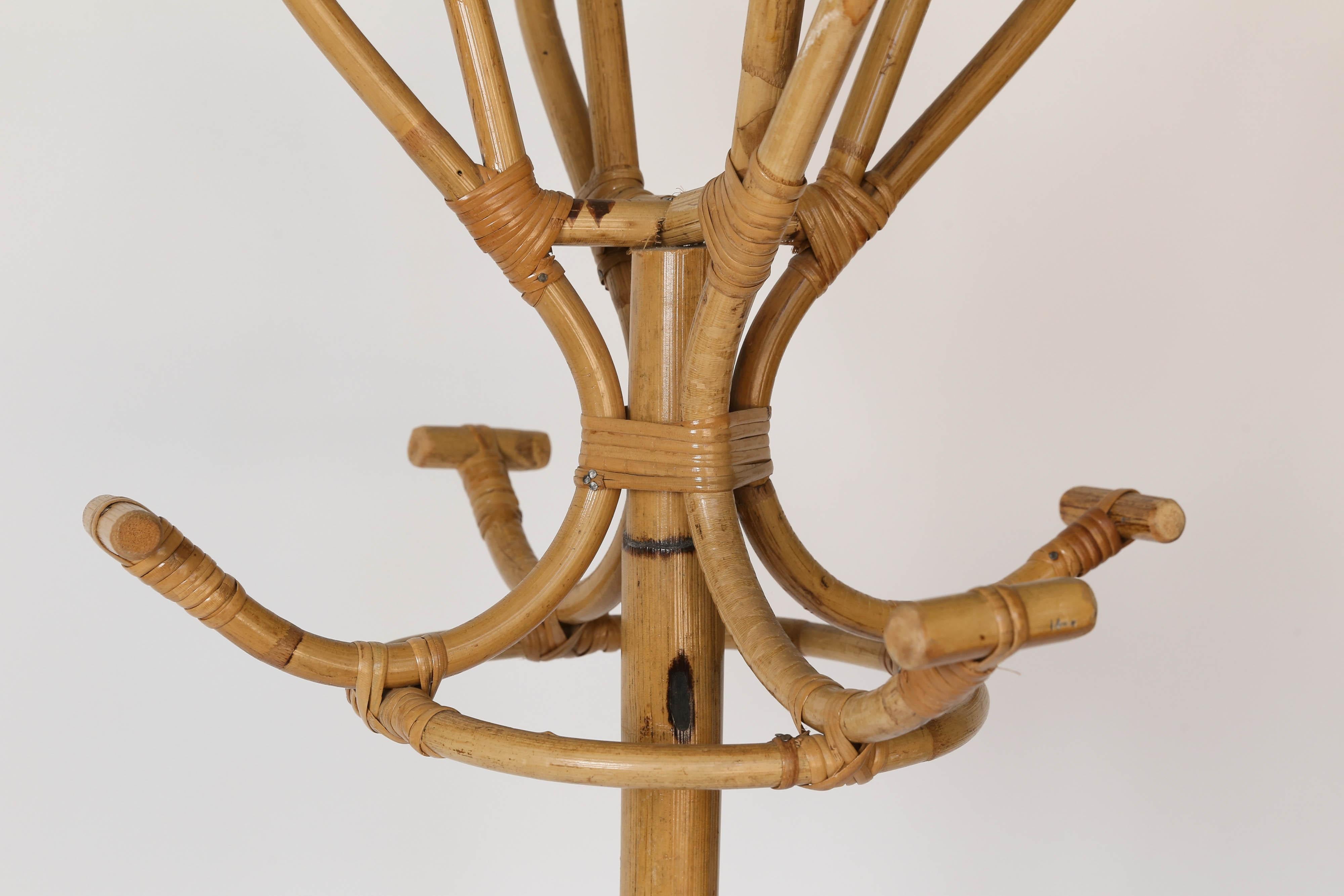 French Midcentury Rattan Coat and Hat Stand